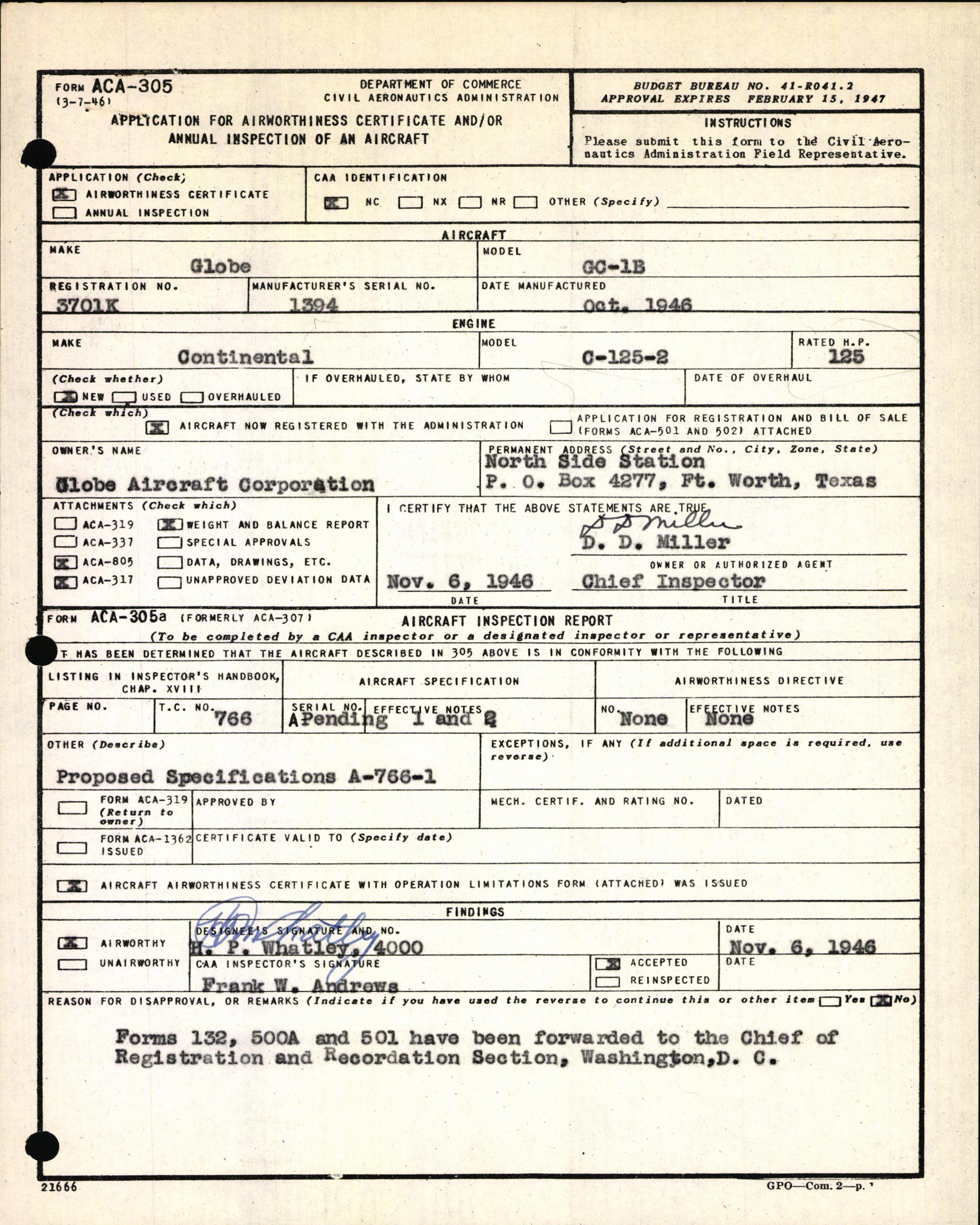 Sample page 3 from AirCorps Library document: Technical Information for Serial Number 1394