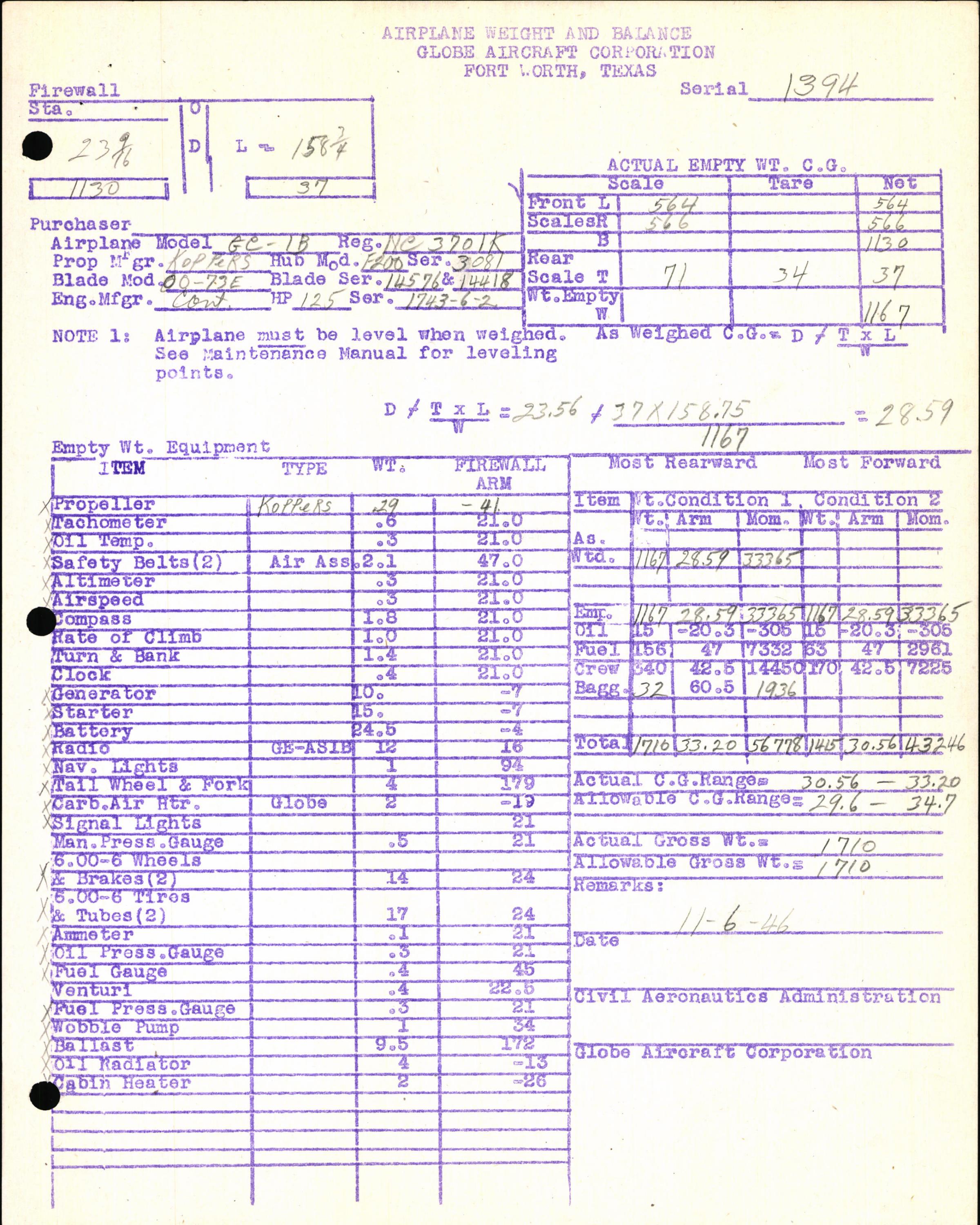 Sample page 5 from AirCorps Library document: Technical Information for Serial Number 1394
