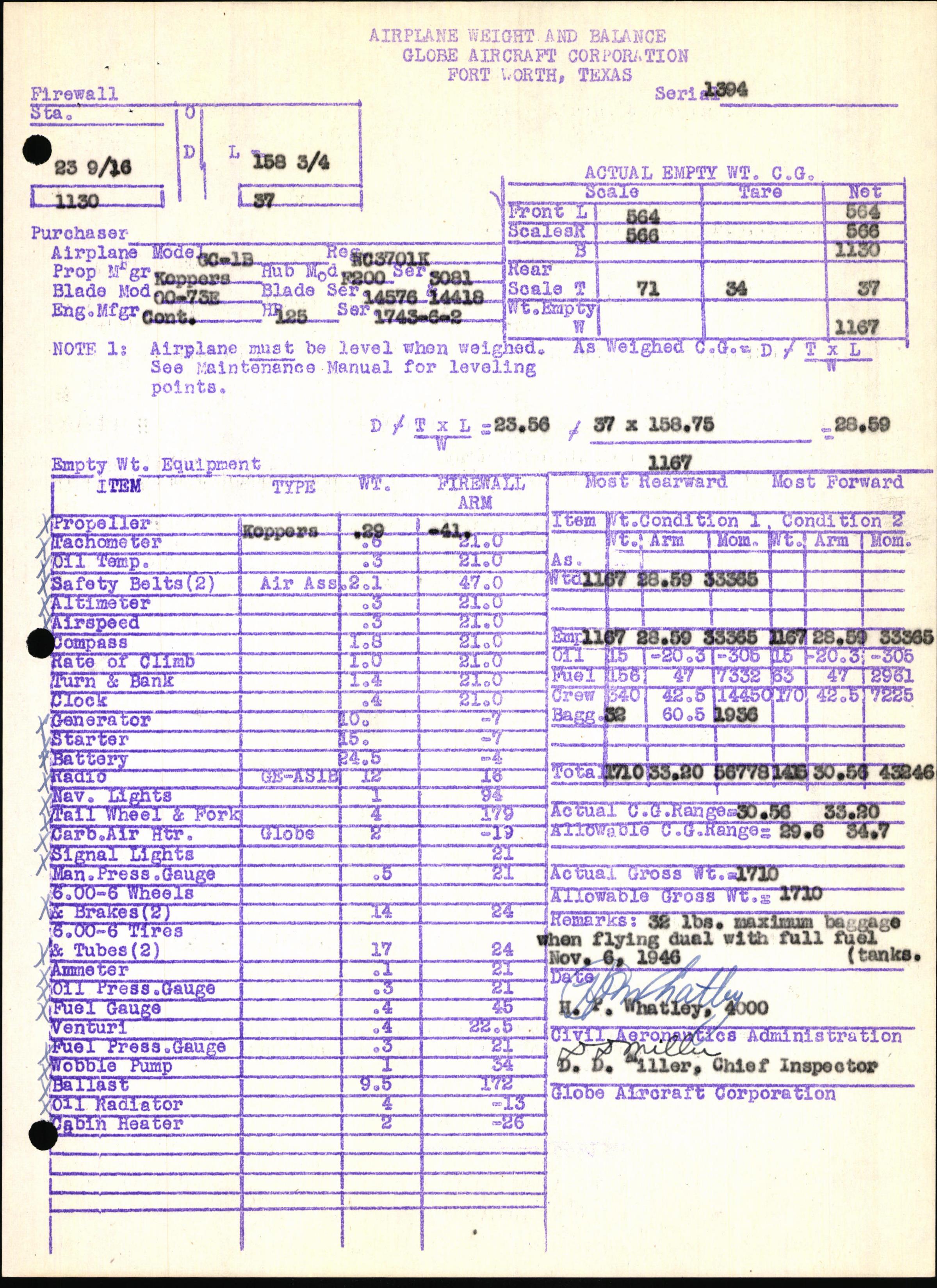 Sample page 7 from AirCorps Library document: Technical Information for Serial Number 1394