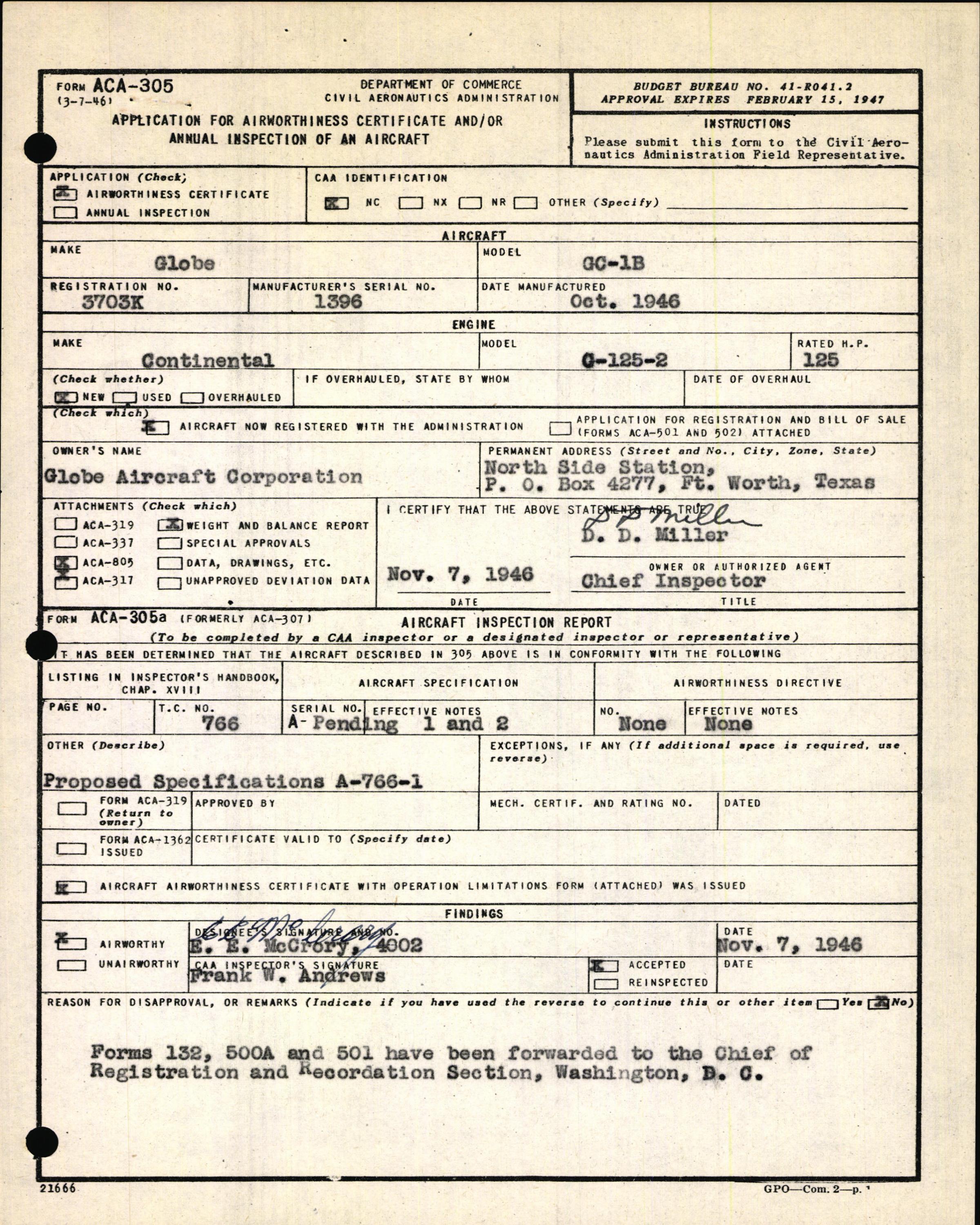 Sample page 3 from AirCorps Library document: Technical Information for Serial Number 1396