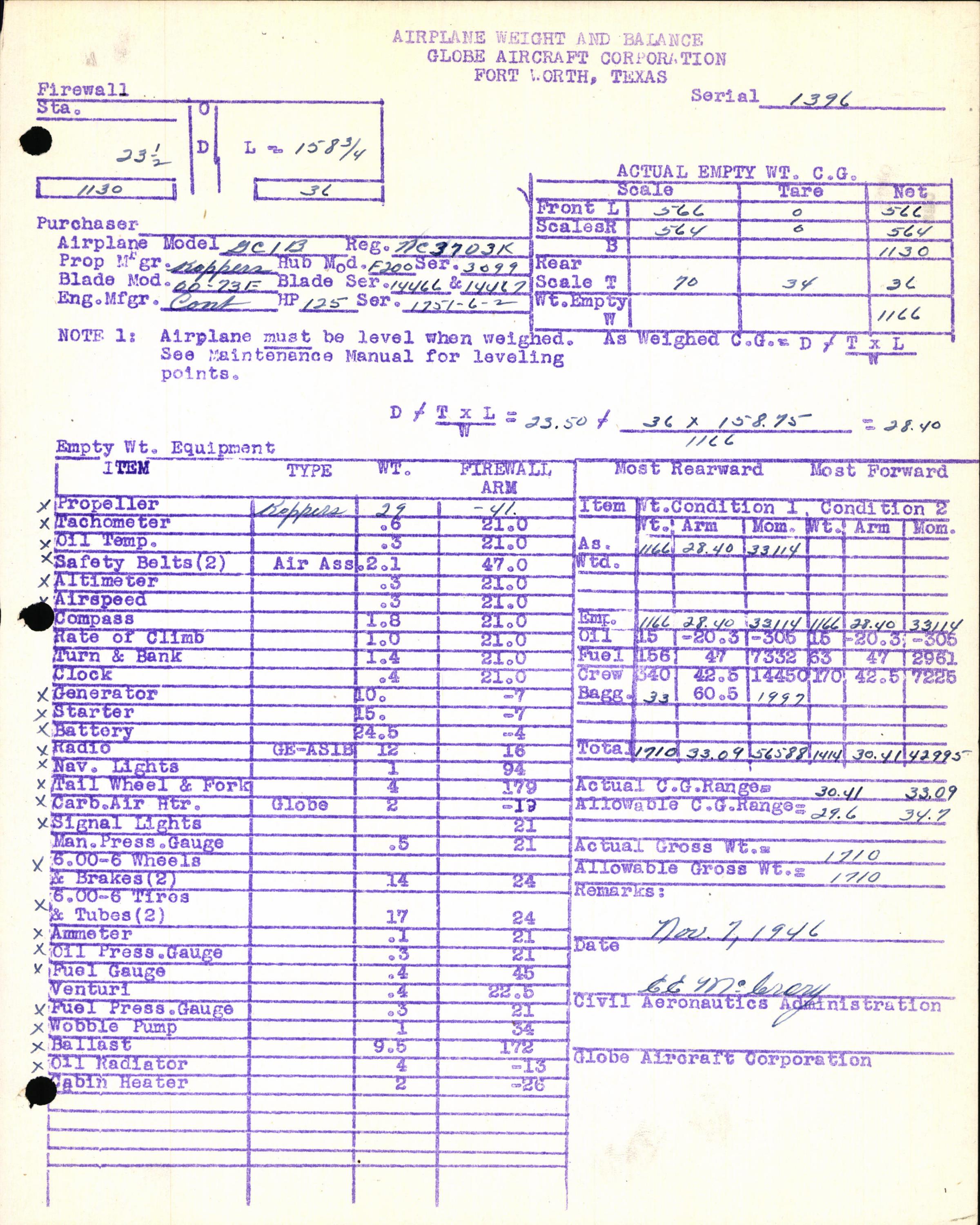 Sample page 7 from AirCorps Library document: Technical Information for Serial Number 1396