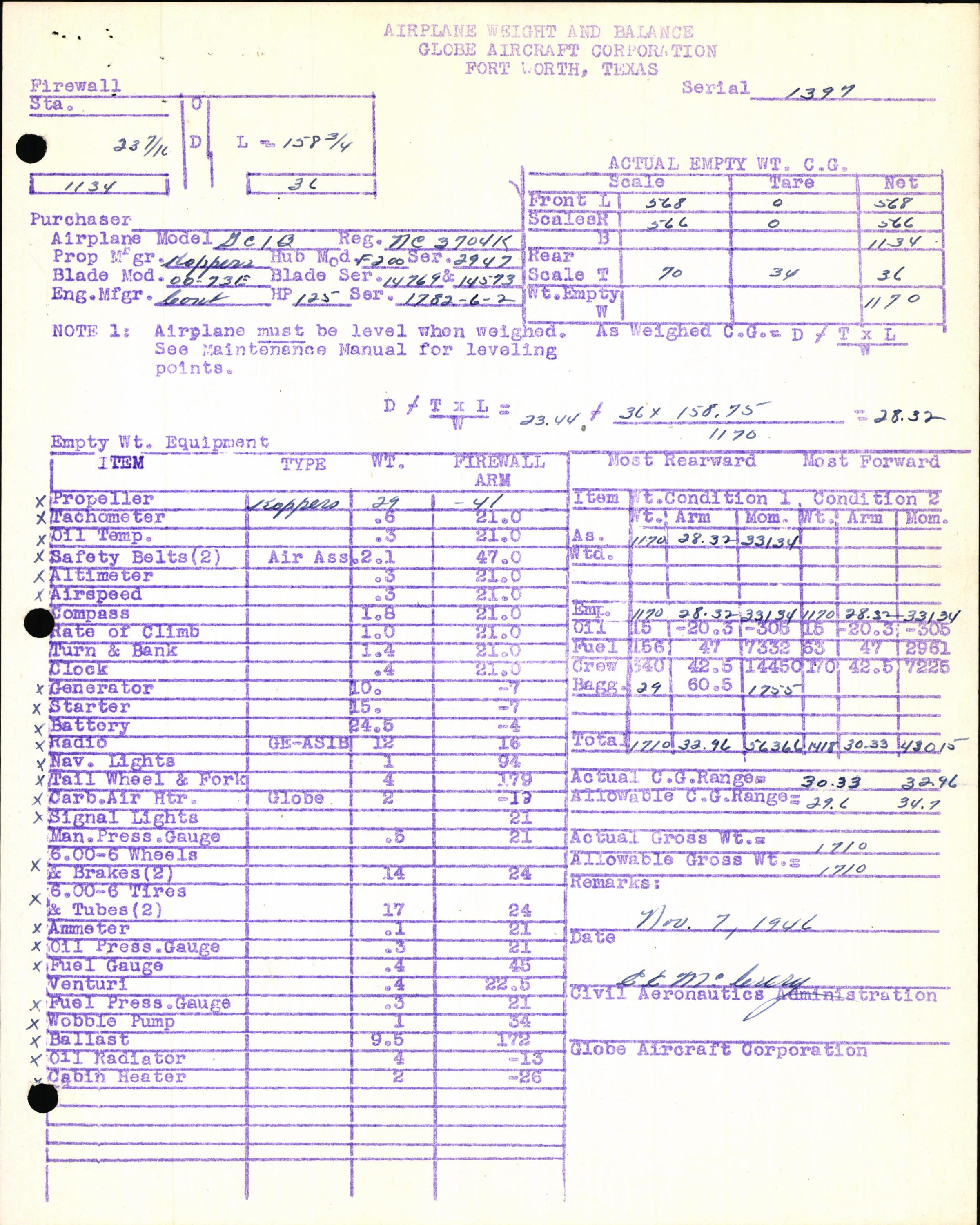 Sample page 5 from AirCorps Library document: Technical Information for Serial Number 1397