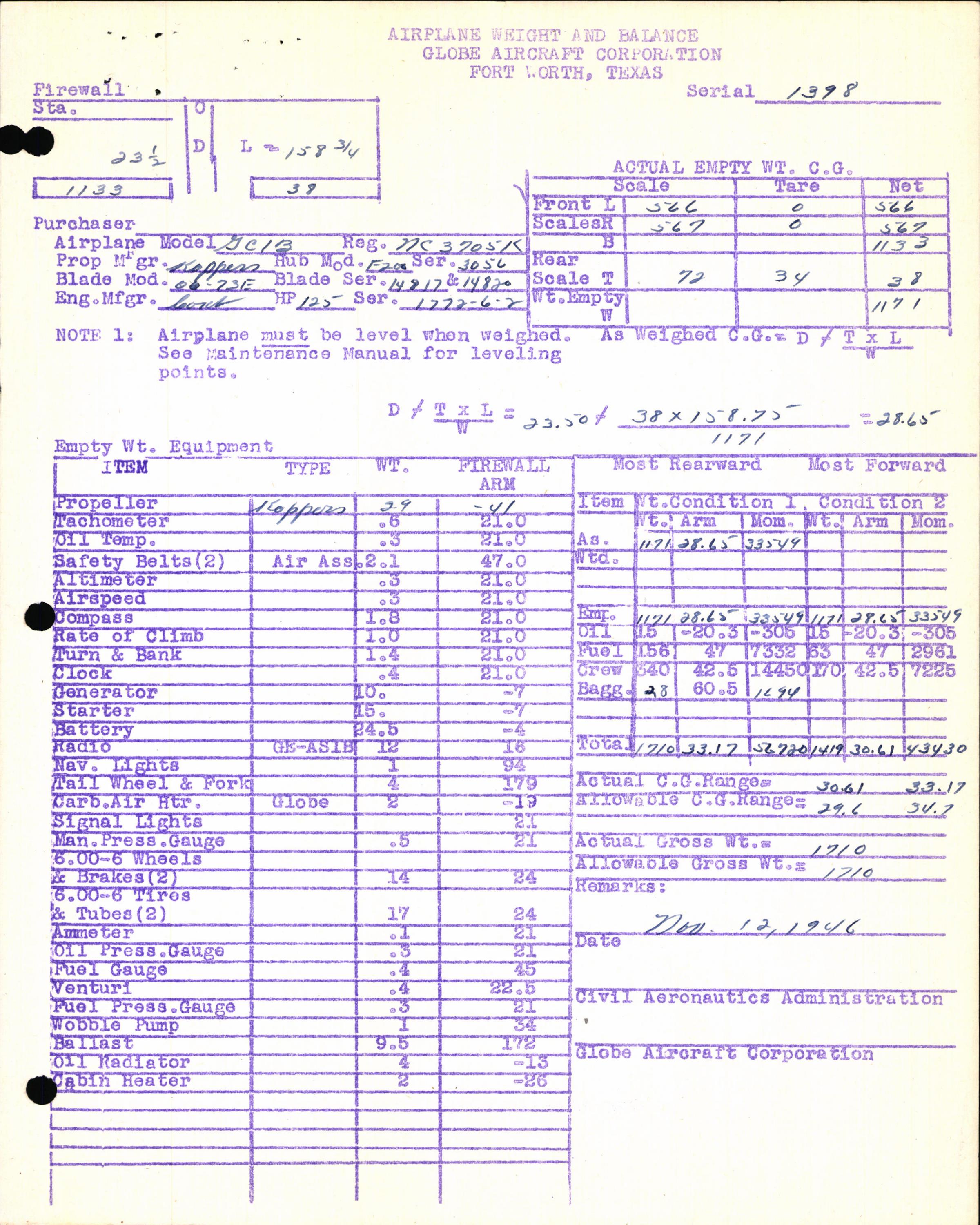 Sample page 7 from AirCorps Library document: Technical Information for Serial Number 1398