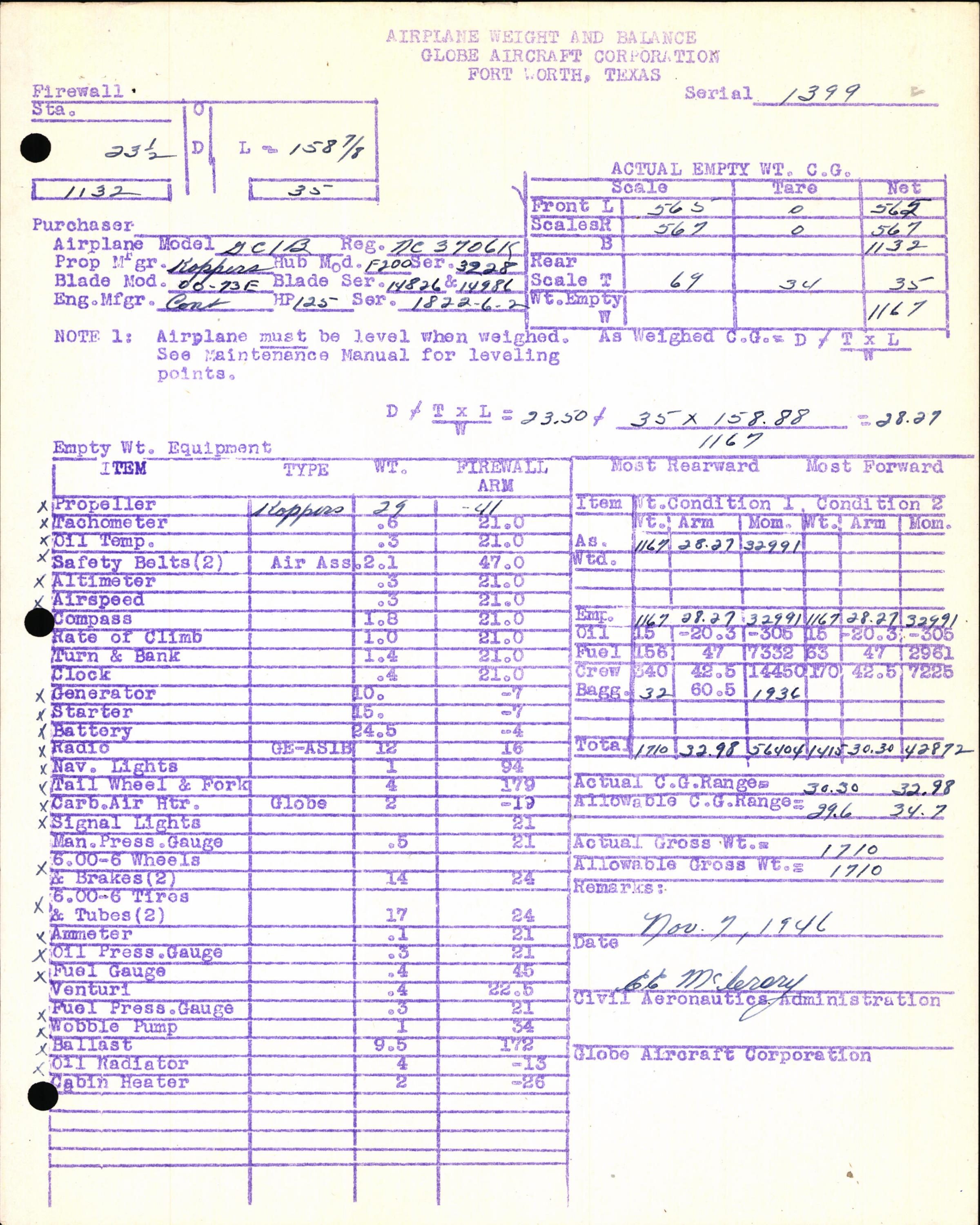 Sample page 5 from AirCorps Library document: Technical Information for Serial Number 1399