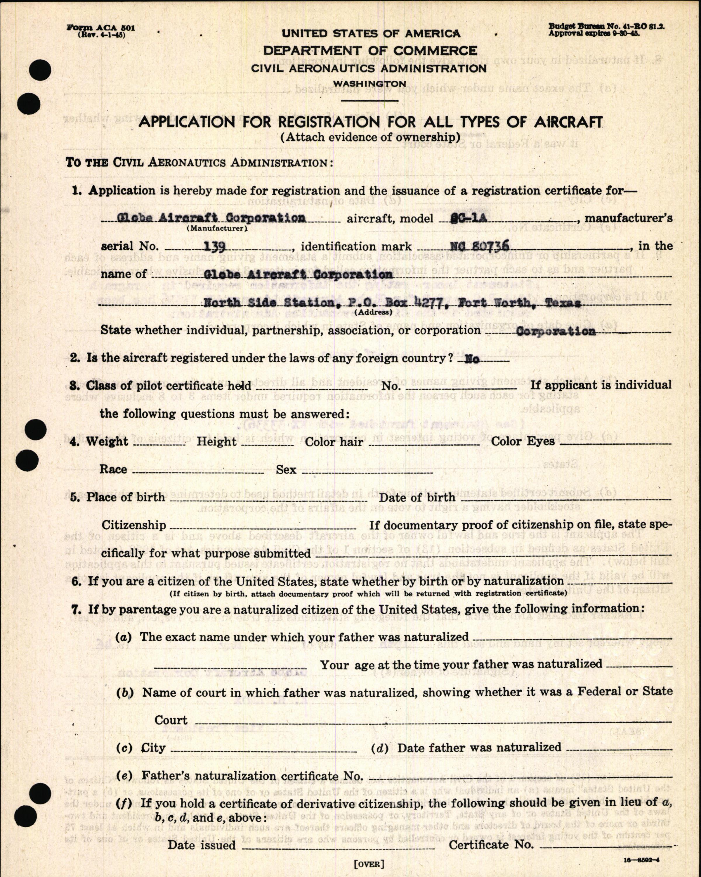 Sample page 5 from AirCorps Library document: Technical Information for Serial Number 139