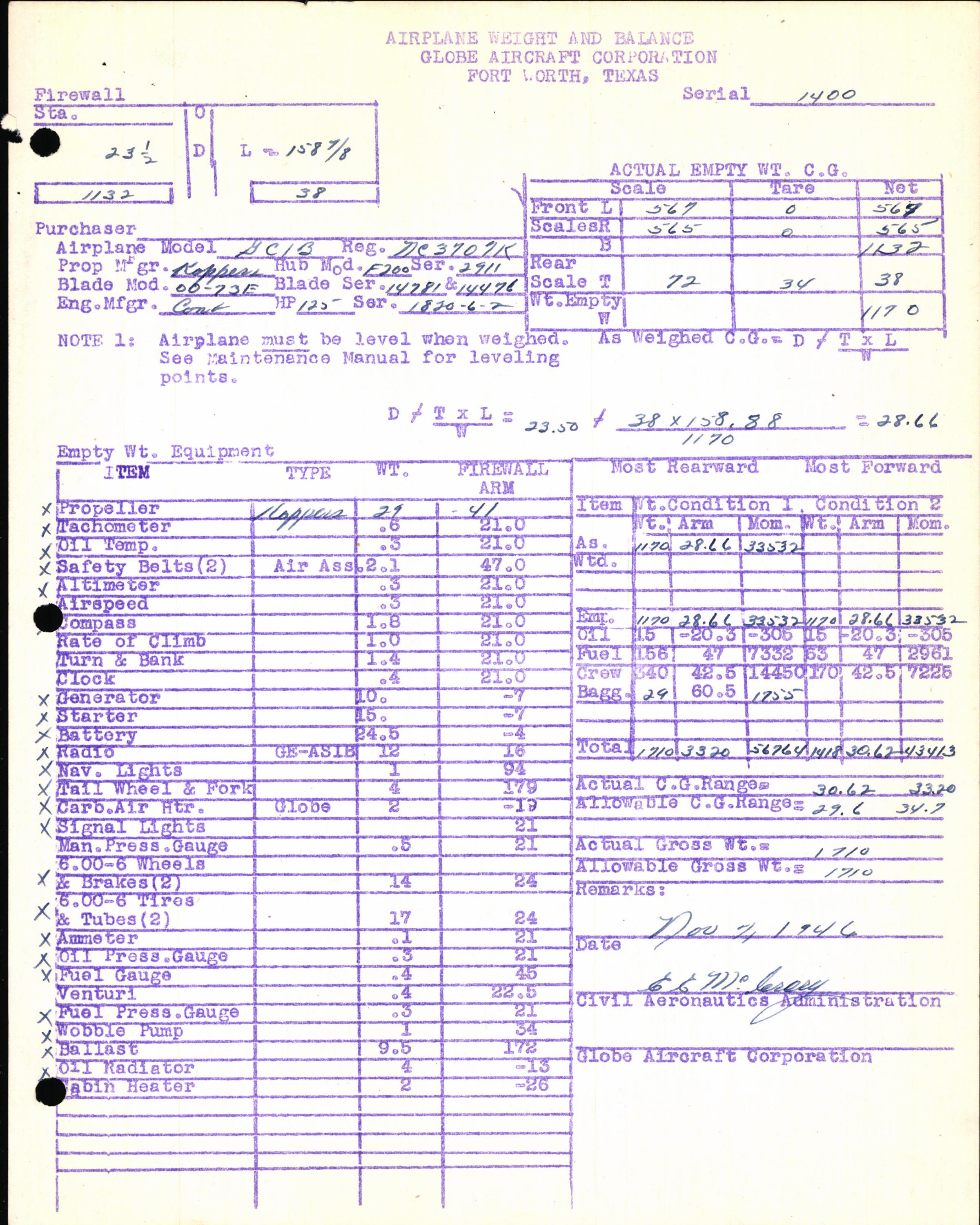 Sample page 5 from AirCorps Library document: Technical Information for Serial Number 1400