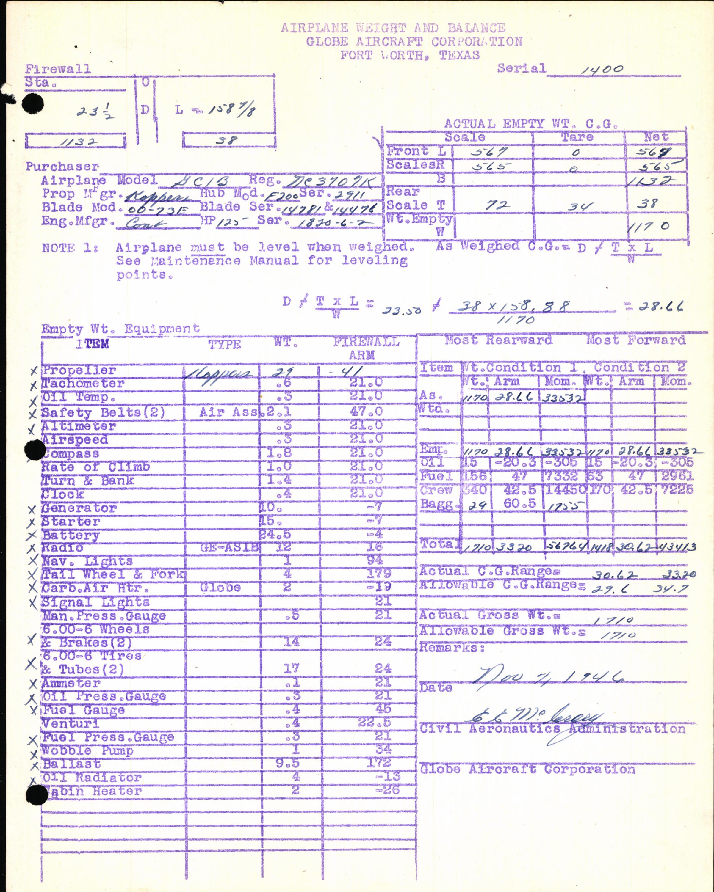 Sample page 5 from AirCorps Library document: Technical Information for Serial Number 1400