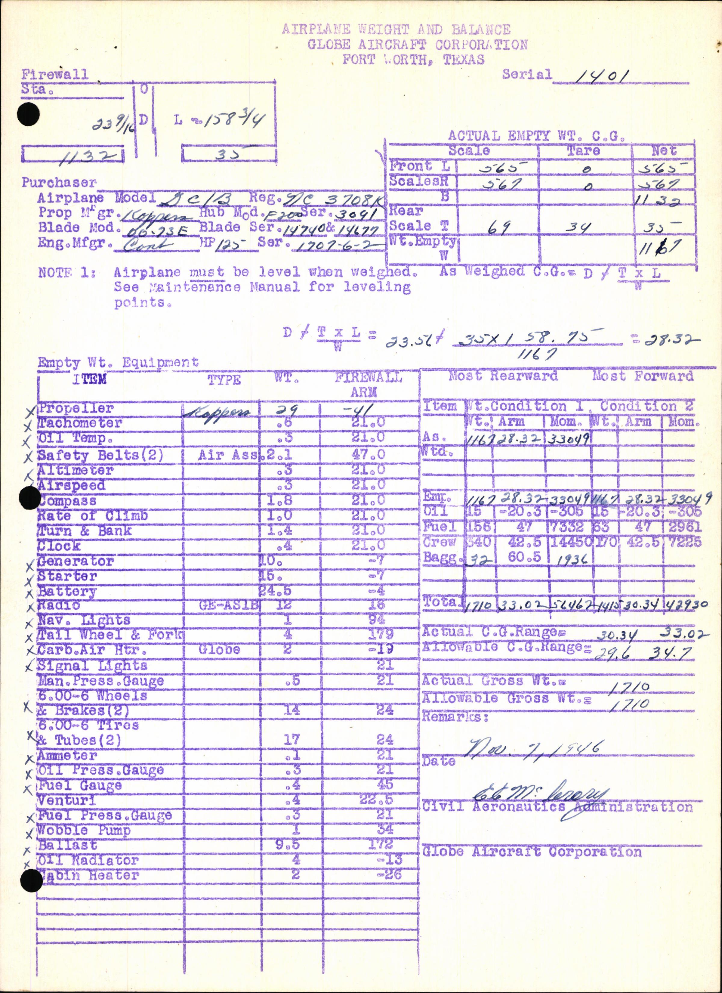 Sample page 5 from AirCorps Library document: Technical Information for Serial Number 1401