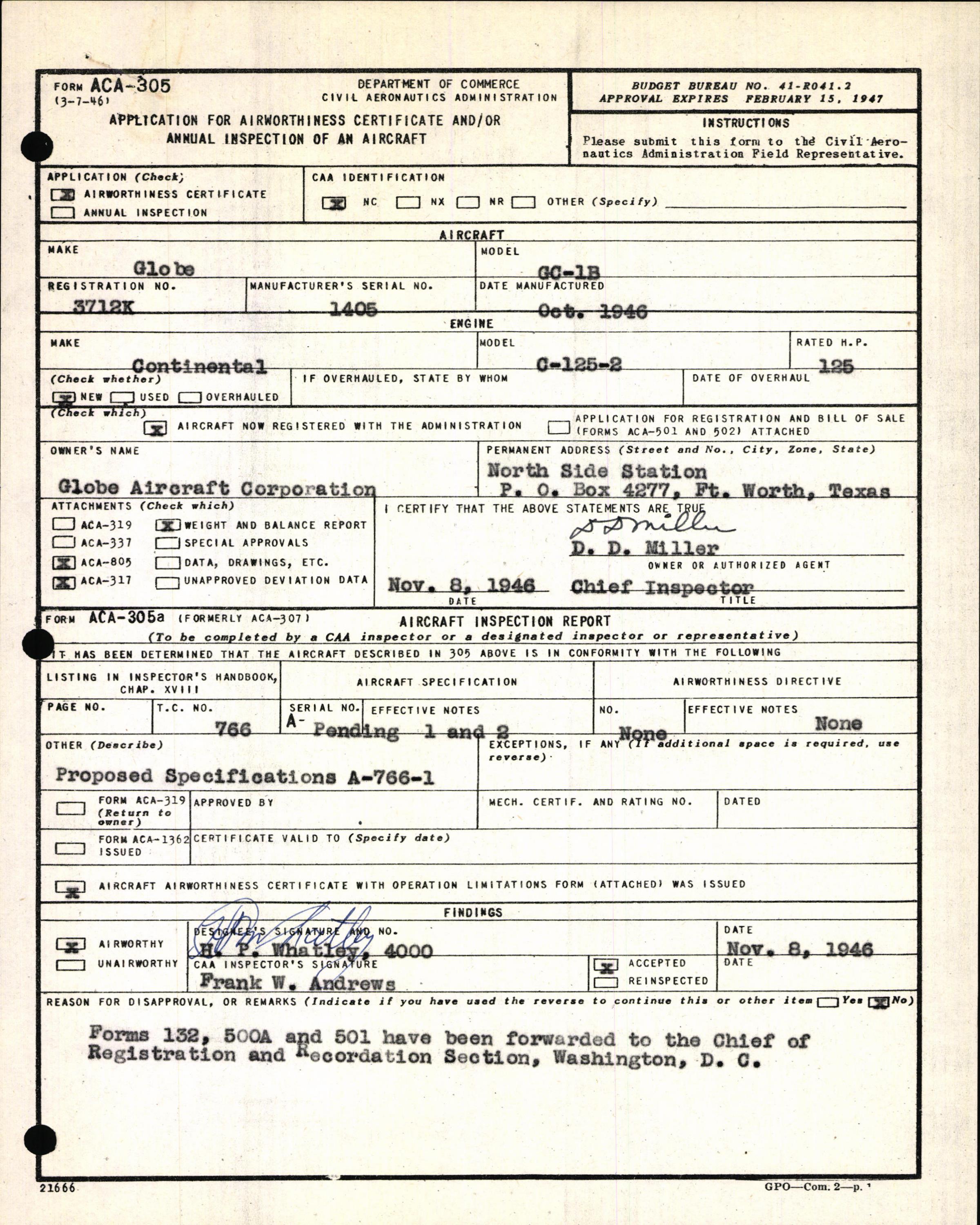 Sample page 3 from AirCorps Library document: Technical Information for Serial Number 1405