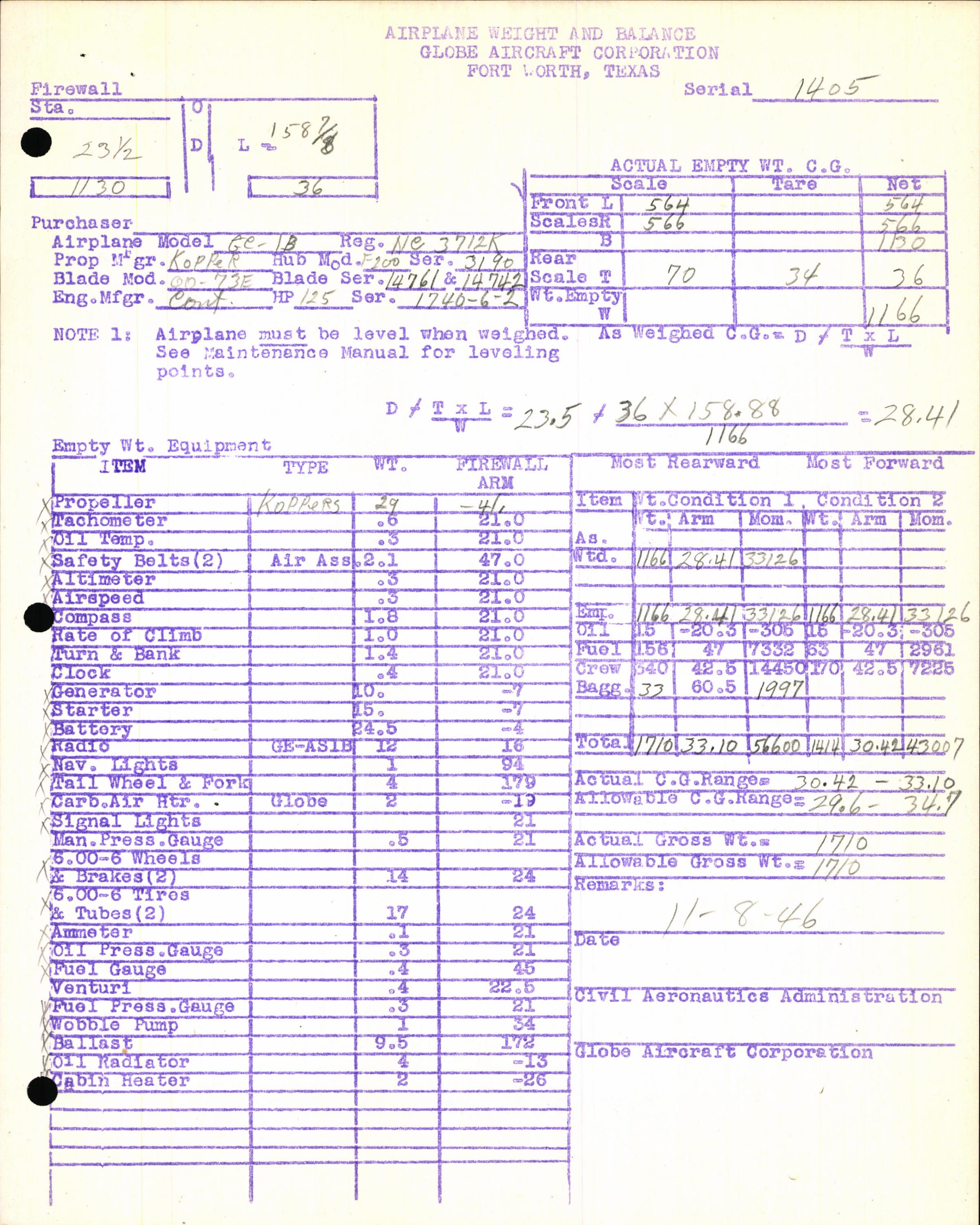 Sample page 5 from AirCorps Library document: Technical Information for Serial Number 1405
