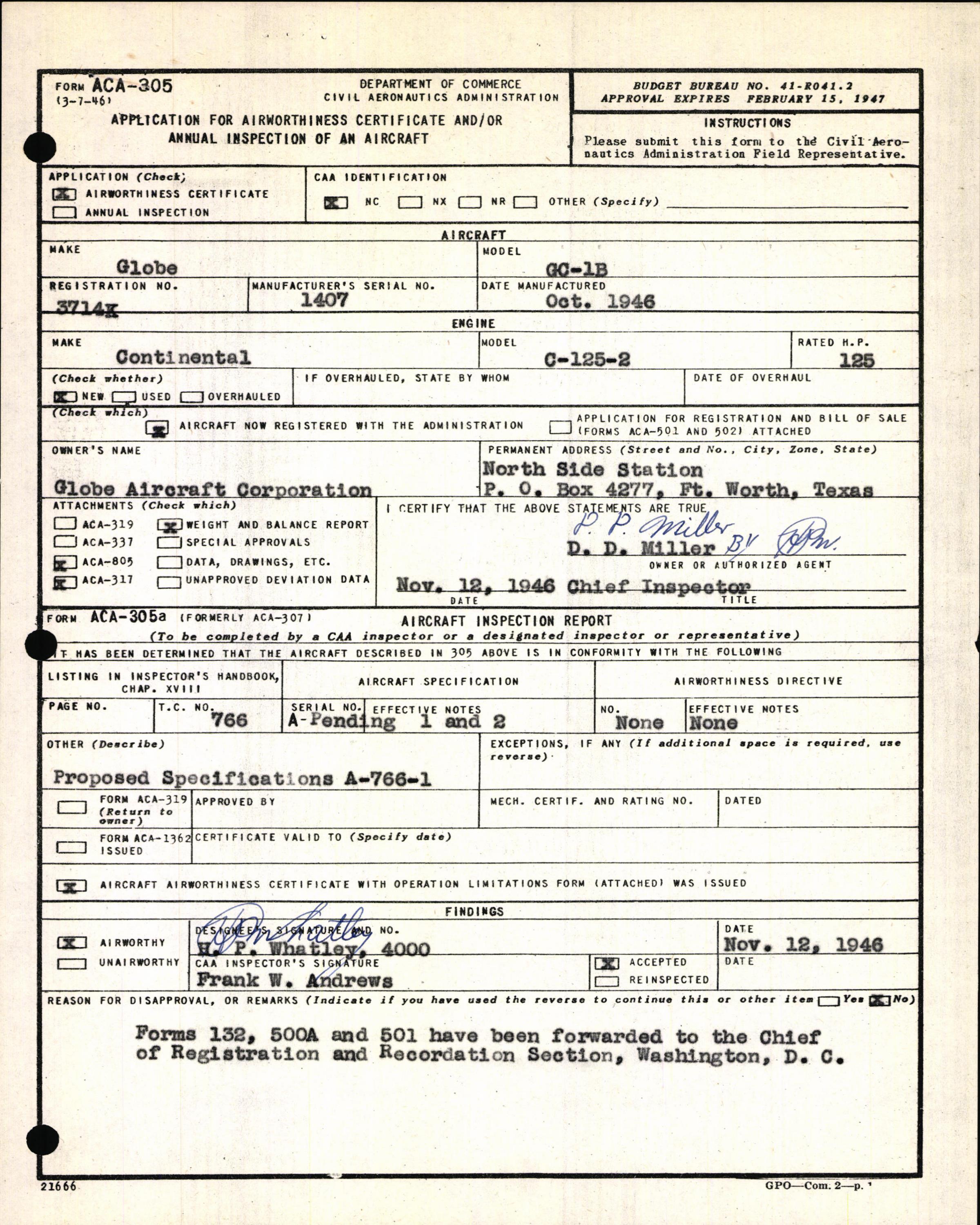 Sample page 3 from AirCorps Library document: Technical Information for Serial Number 1407