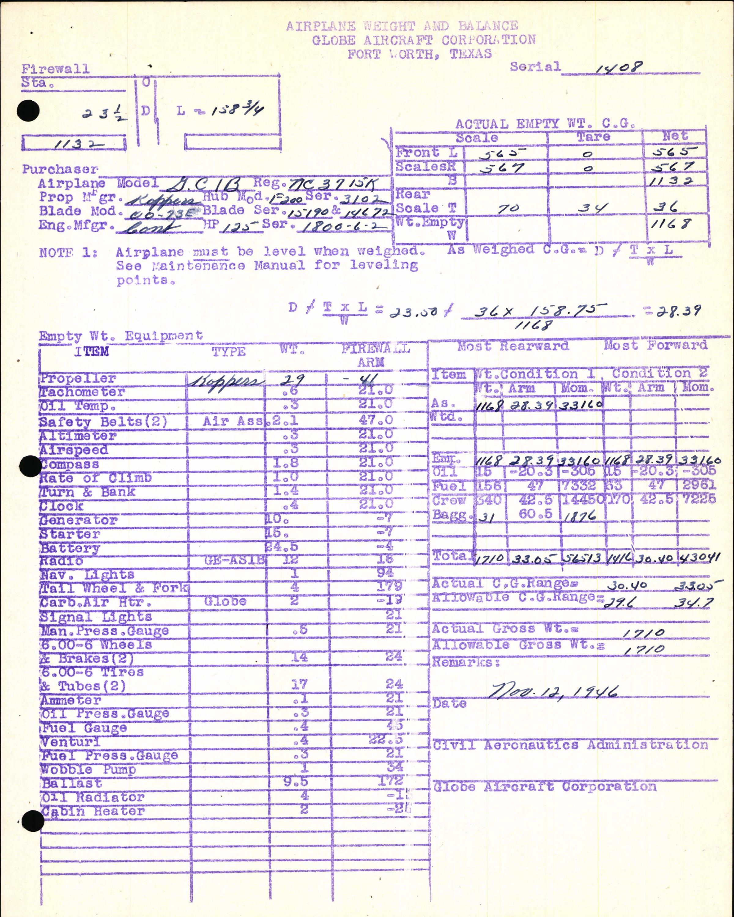 Sample page 5 from AirCorps Library document: Technical Information for Serial Number 1408