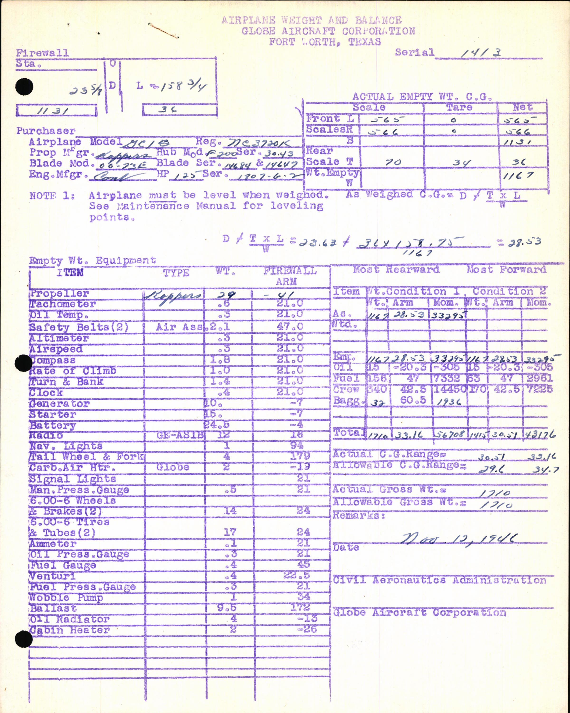 Sample page 5 from AirCorps Library document: Technical Information for Serial Number 1413