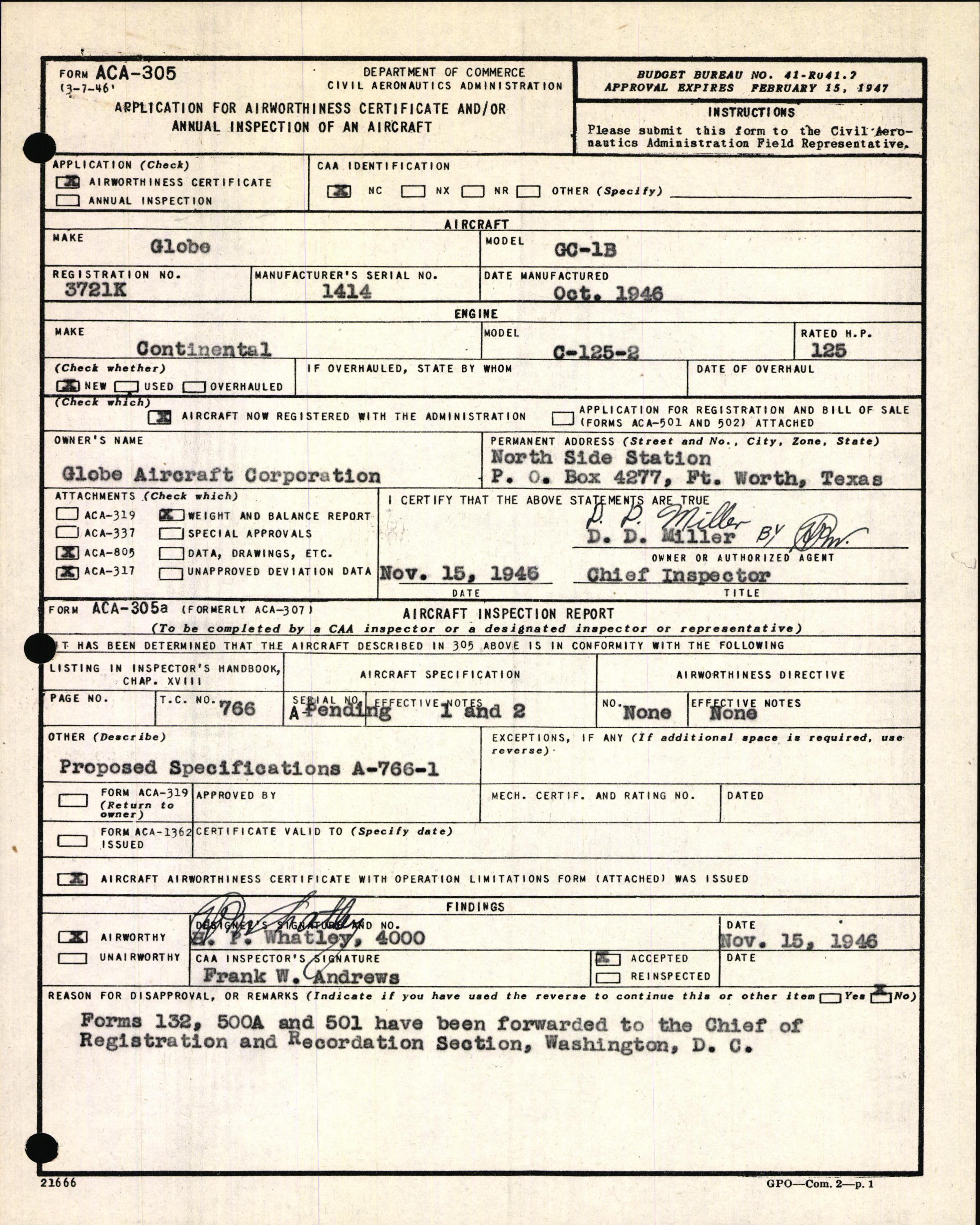 Sample page 3 from AirCorps Library document: Technical Information for Serial Number 1414