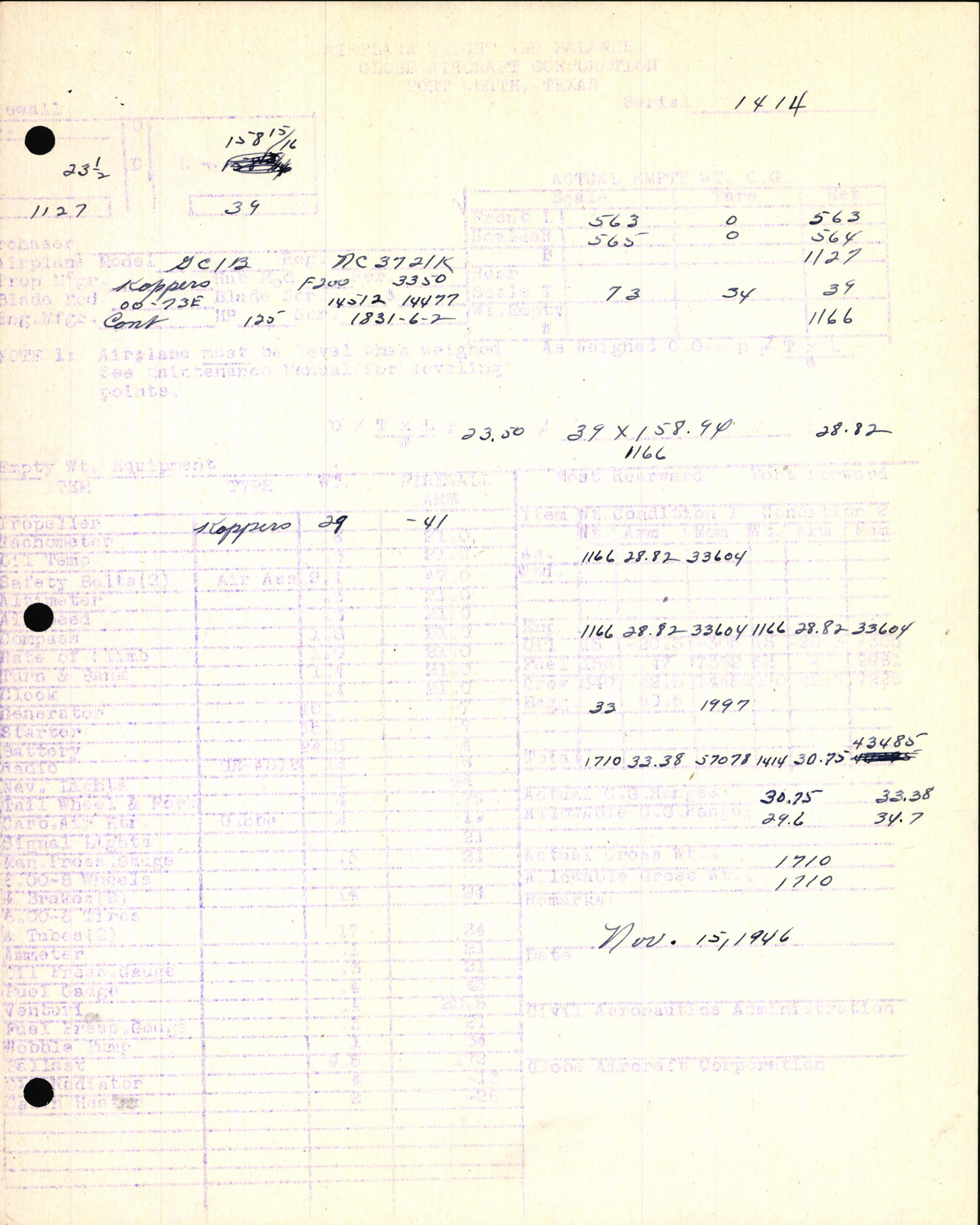 Sample page 5 from AirCorps Library document: Technical Information for Serial Number 1414