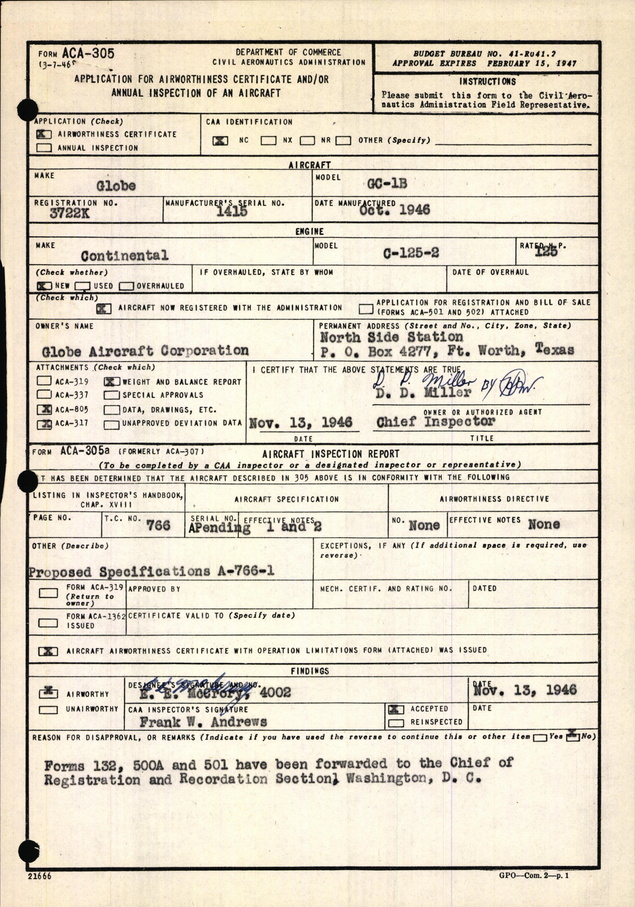 Sample page 3 from AirCorps Library document: Technical Information for Serial Number 1415