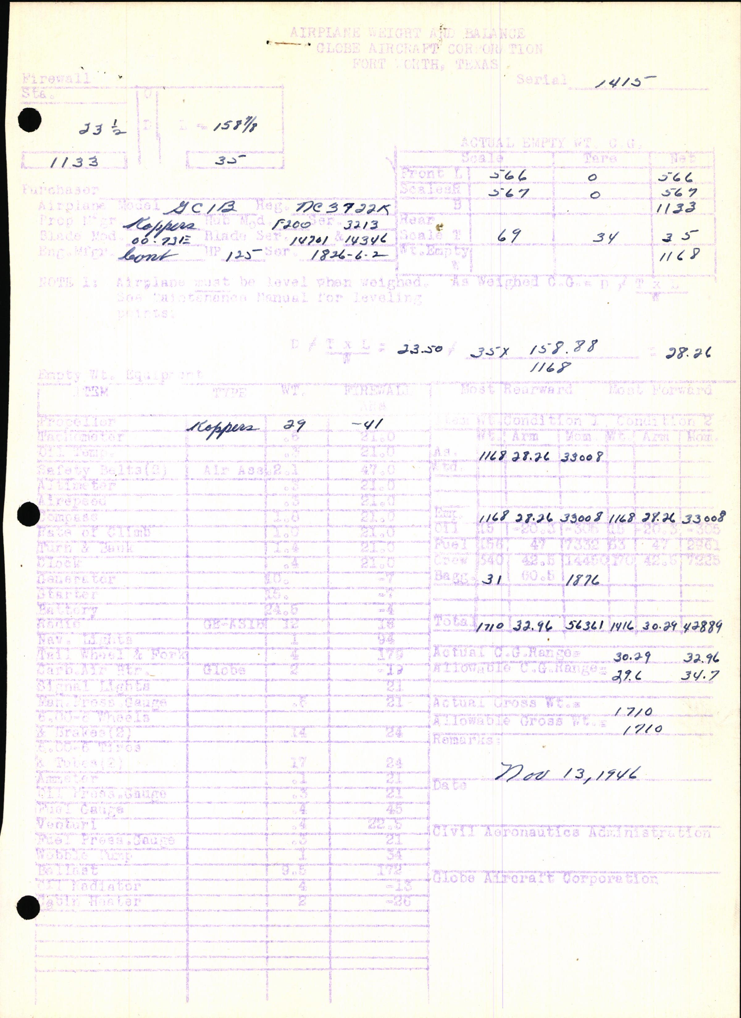 Sample page 7 from AirCorps Library document: Technical Information for Serial Number 1415