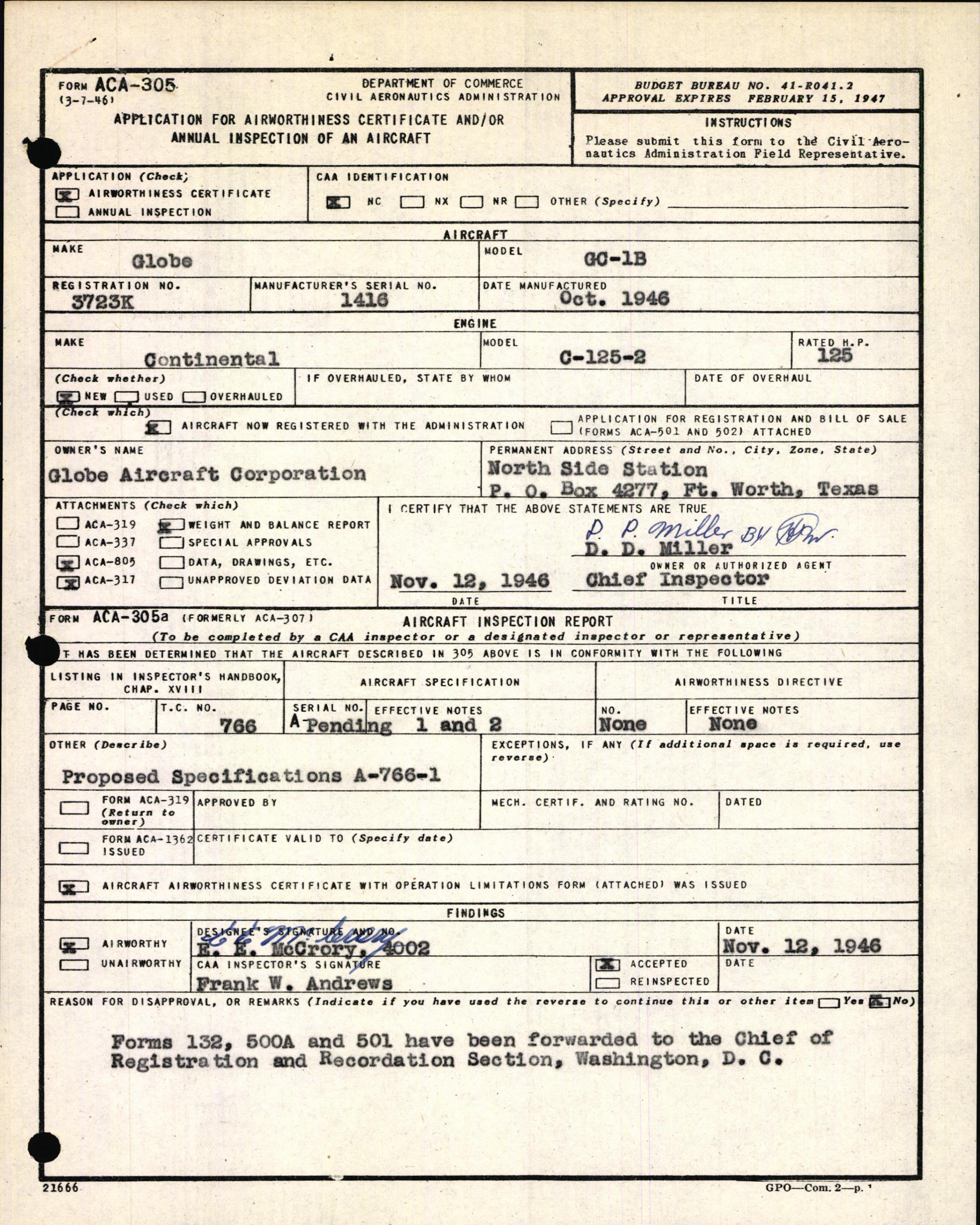 Sample page 3 from AirCorps Library document: Technical Information for Serial Number 1416