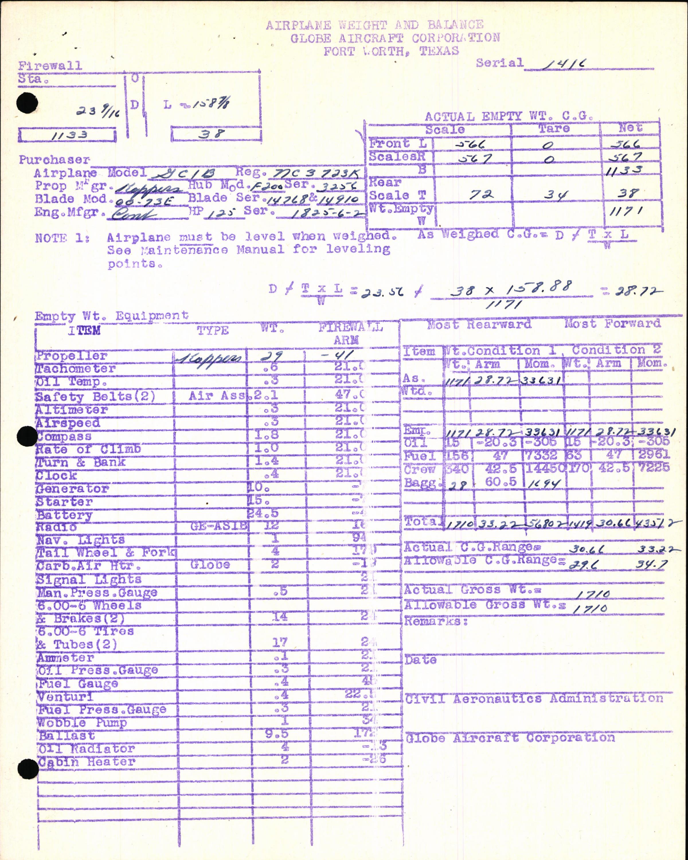Sample page 5 from AirCorps Library document: Technical Information for Serial Number 1416