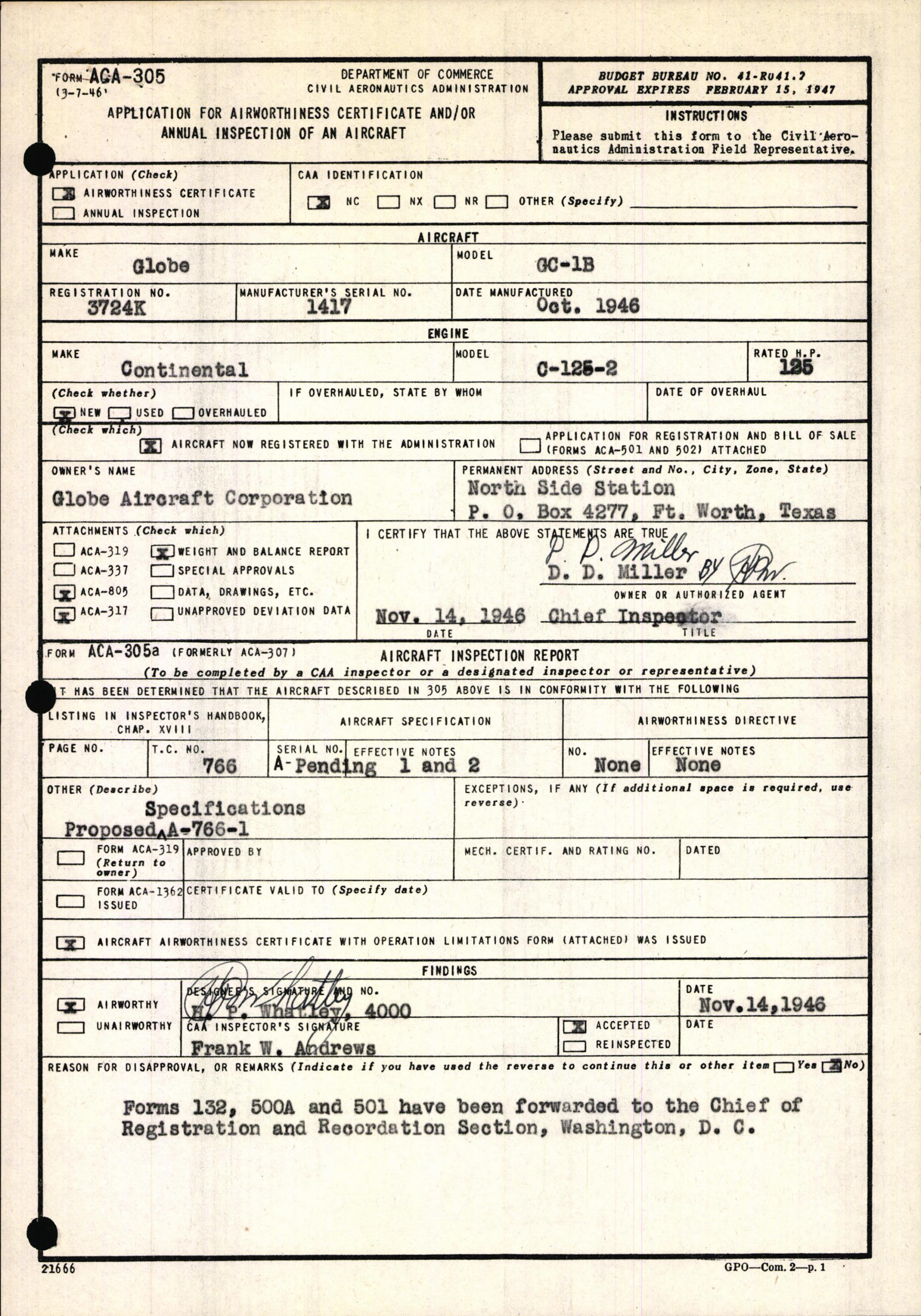 Sample page 3 from AirCorps Library document: Technical Information for Serial Number 1417