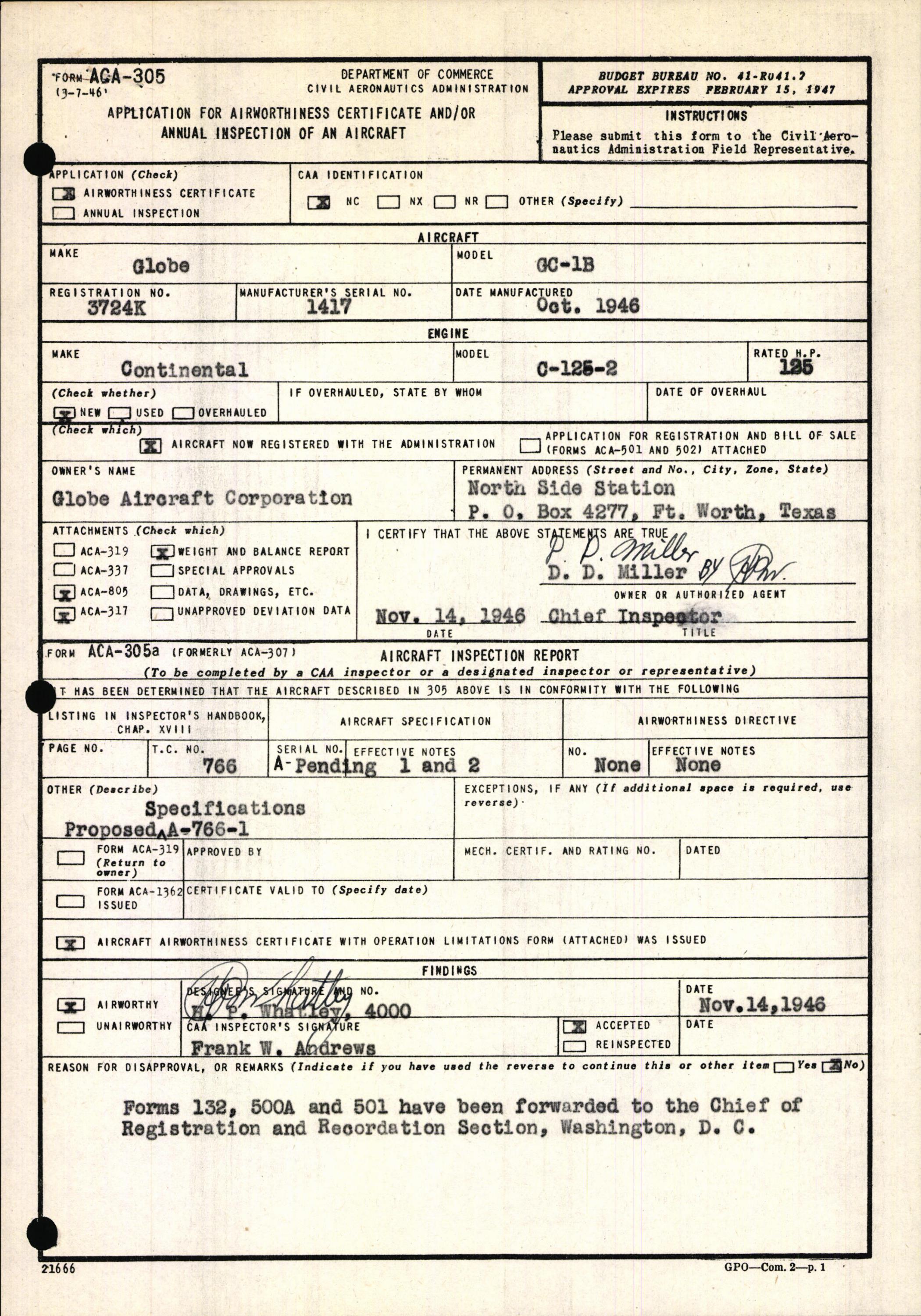 Sample page 3 from AirCorps Library document: Technical Information for Serial Number 1417