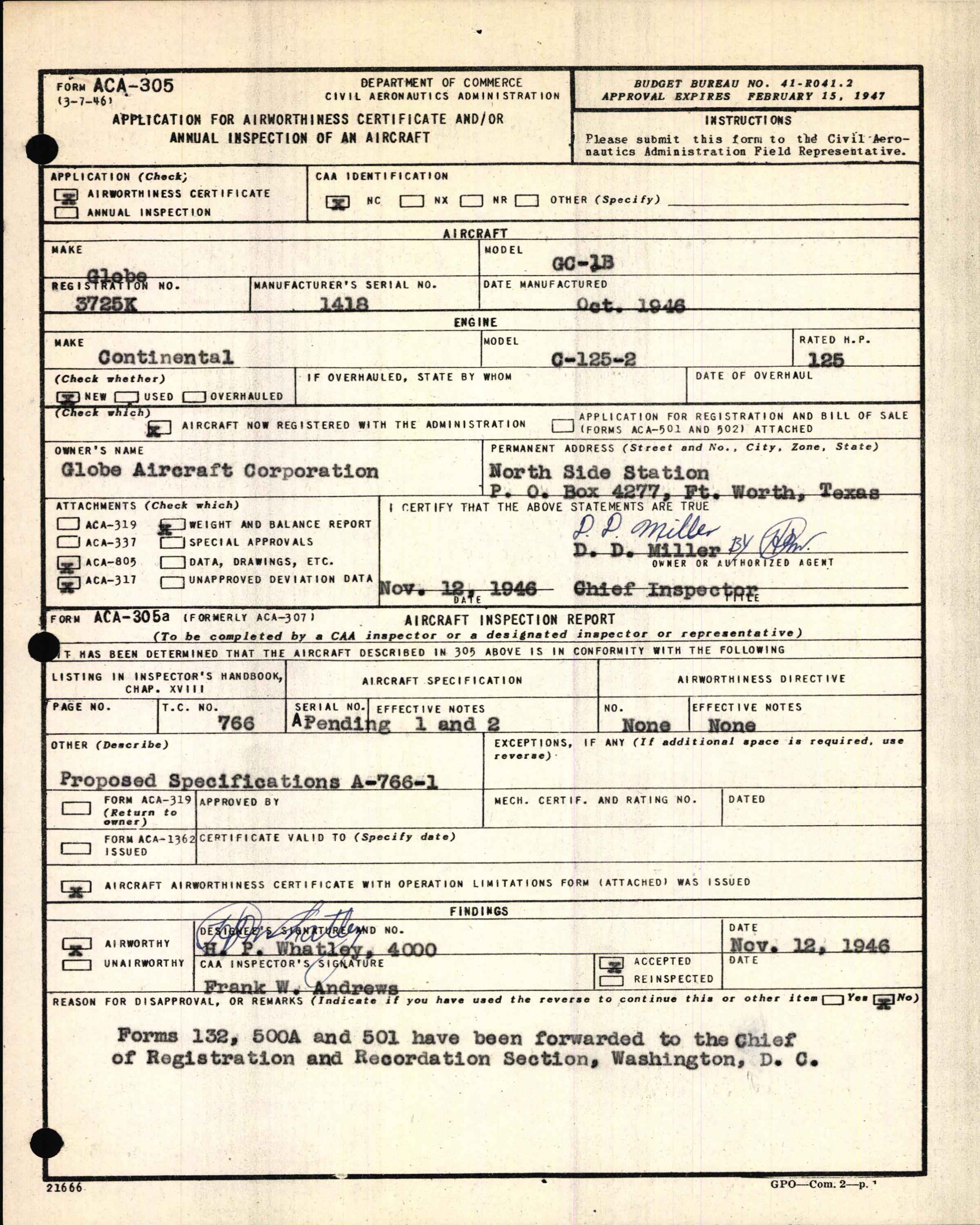 Sample page 3 from AirCorps Library document: Technical Information for Serial Number 1418