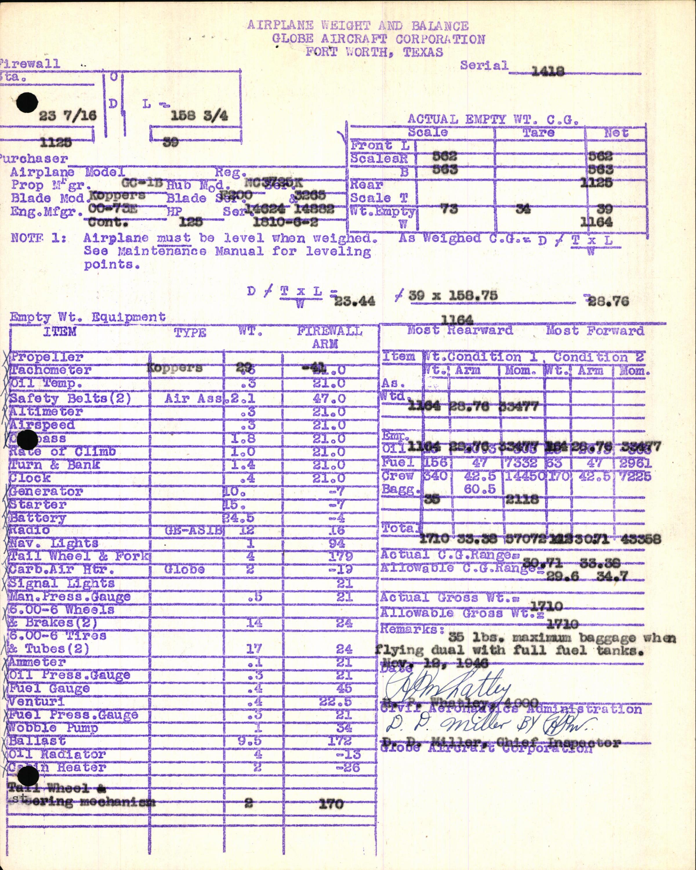 Sample page 5 from AirCorps Library document: Technical Information for Serial Number 1418