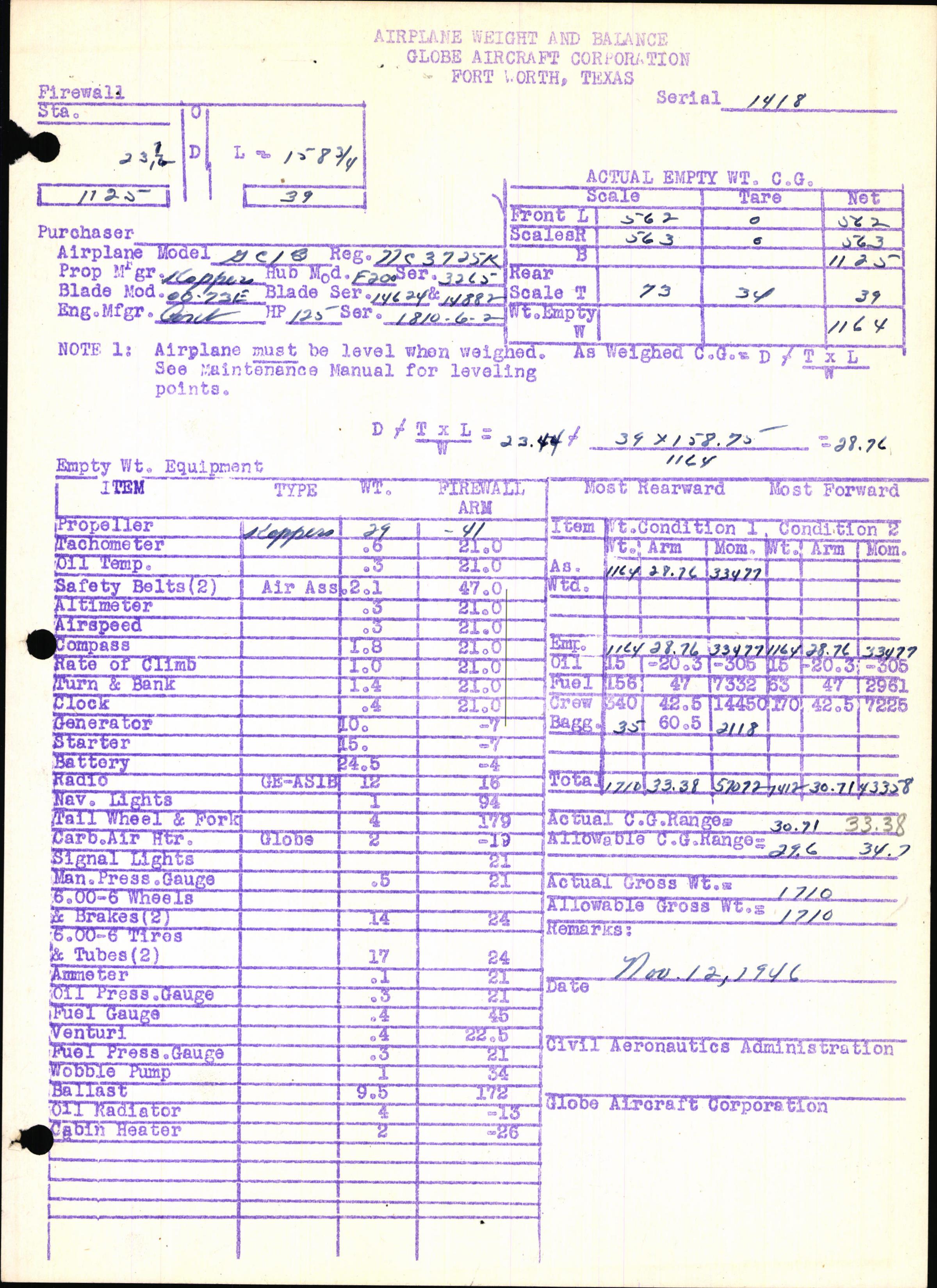 Sample page 7 from AirCorps Library document: Technical Information for Serial Number 1418