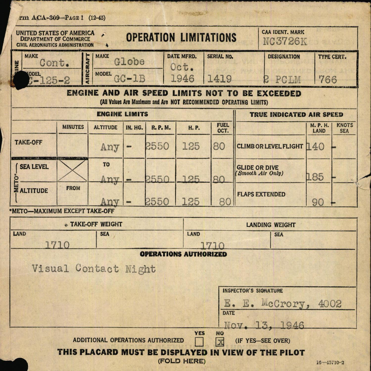 Sample page 3 from AirCorps Library document: Technical Information for Serial Number 1419