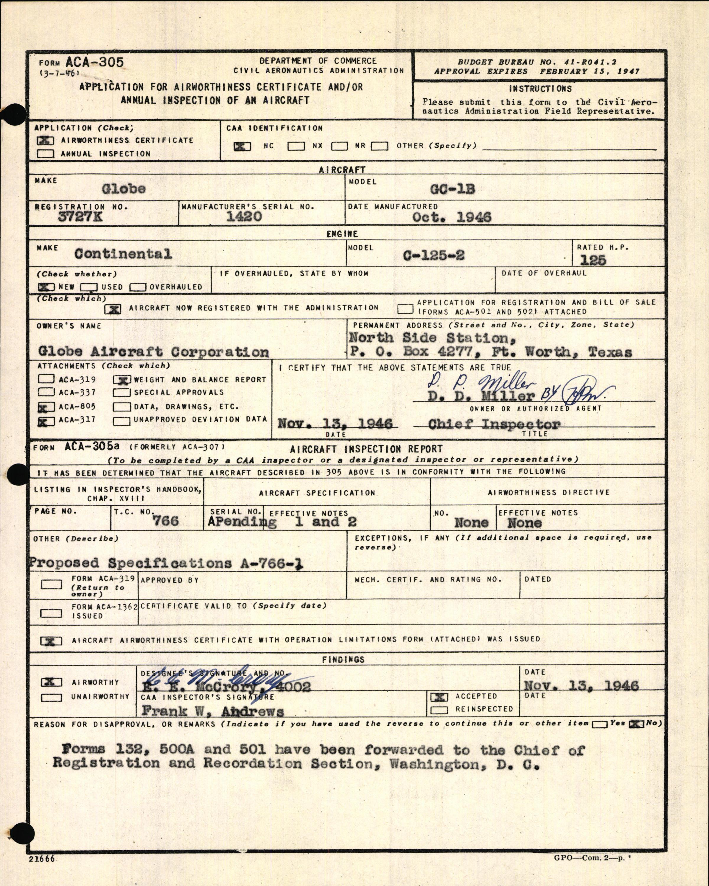 Sample page 3 from AirCorps Library document: Technical Information for Serial Number 1420