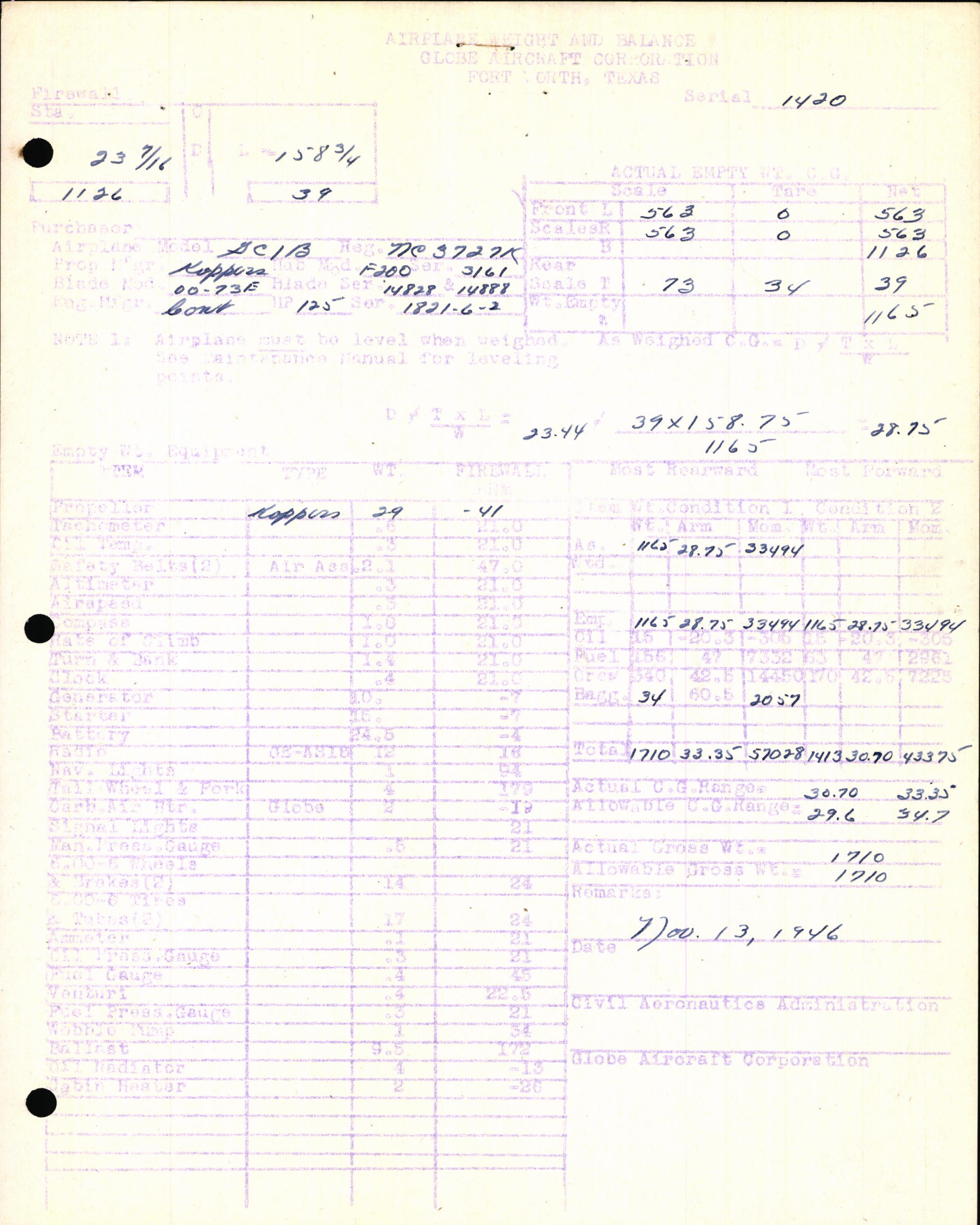 Sample page 5 from AirCorps Library document: Technical Information for Serial Number 1420