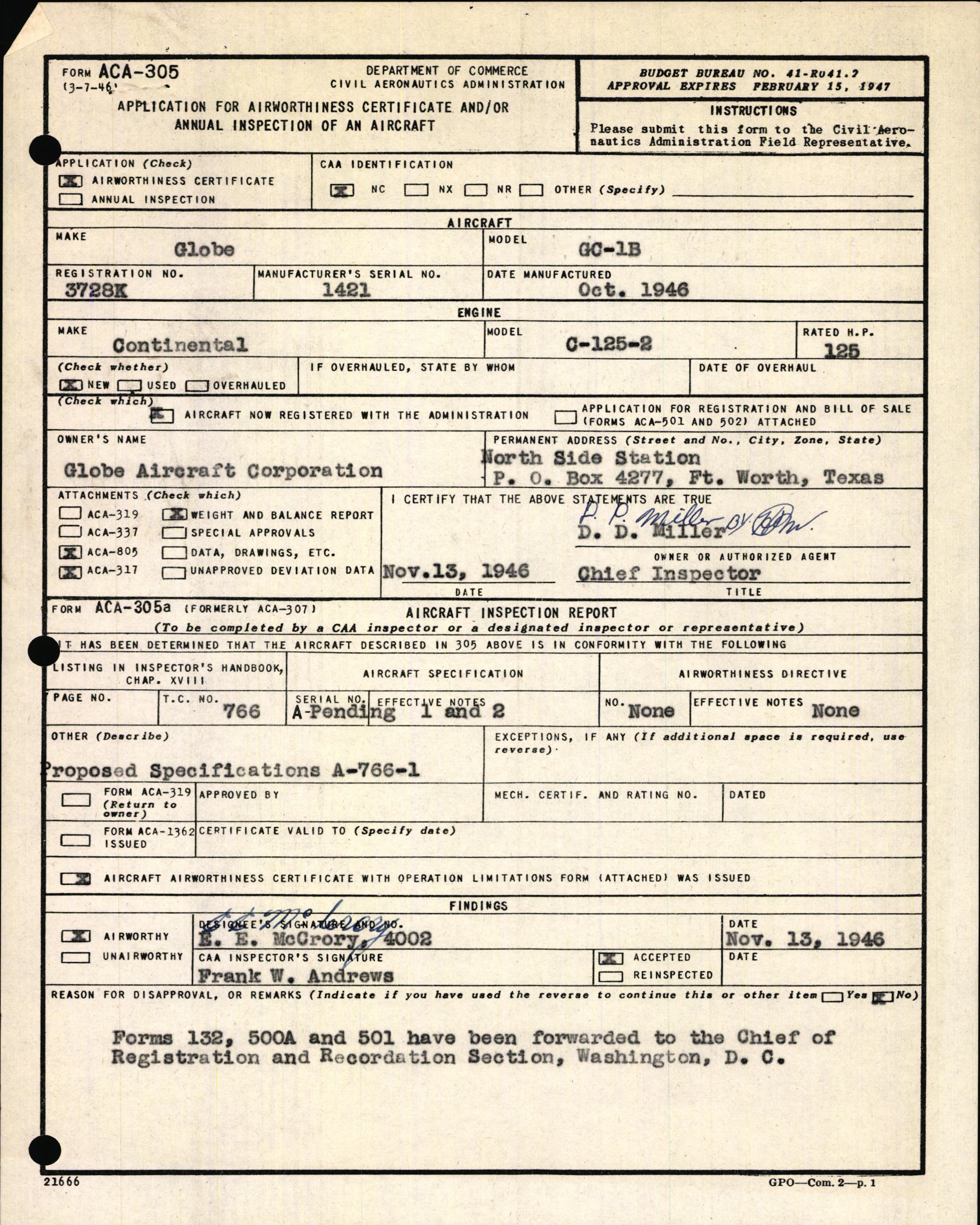 Sample page 3 from AirCorps Library document: Technical Information for Serial Number 1421