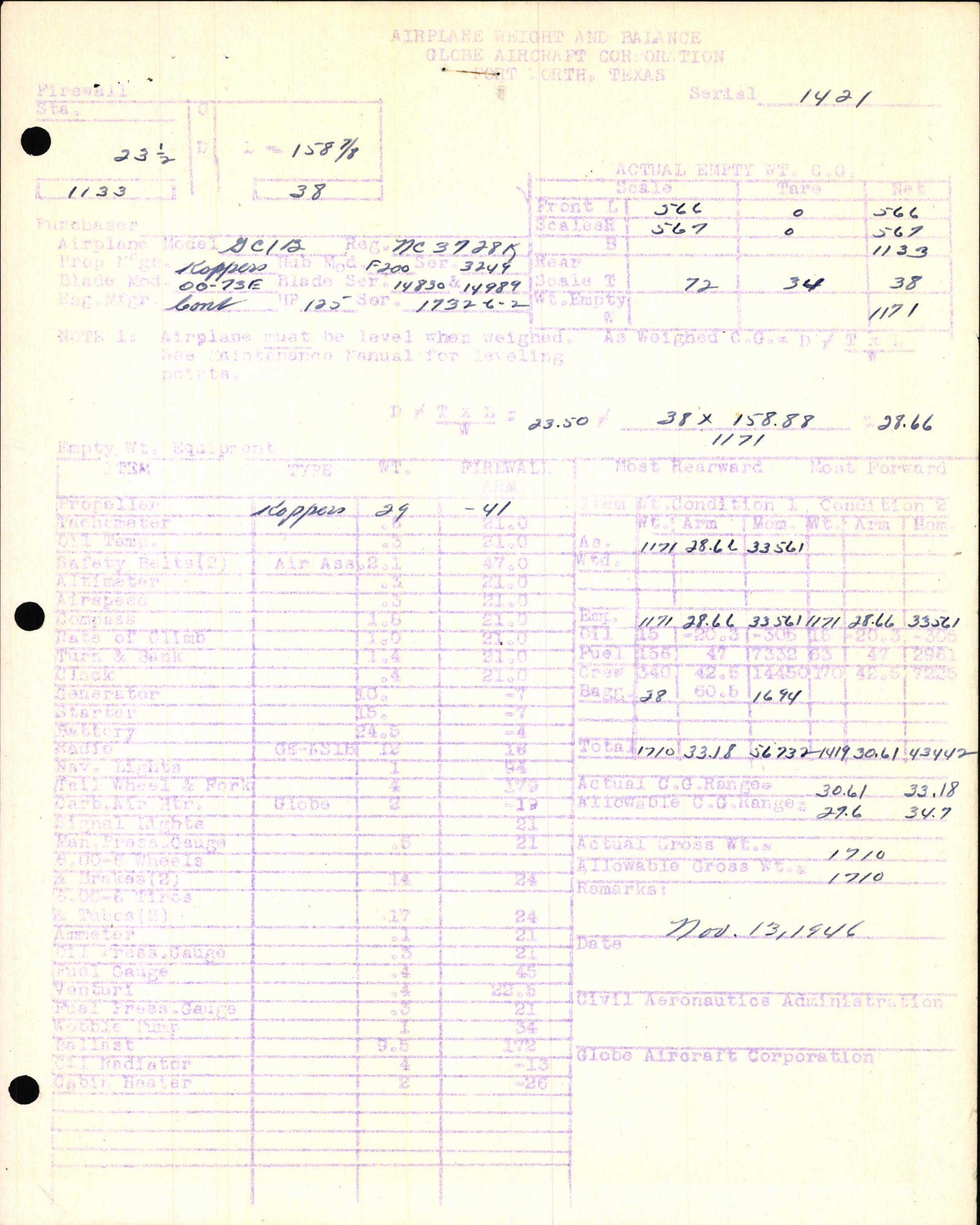 Sample page 7 from AirCorps Library document: Technical Information for Serial Number 1421