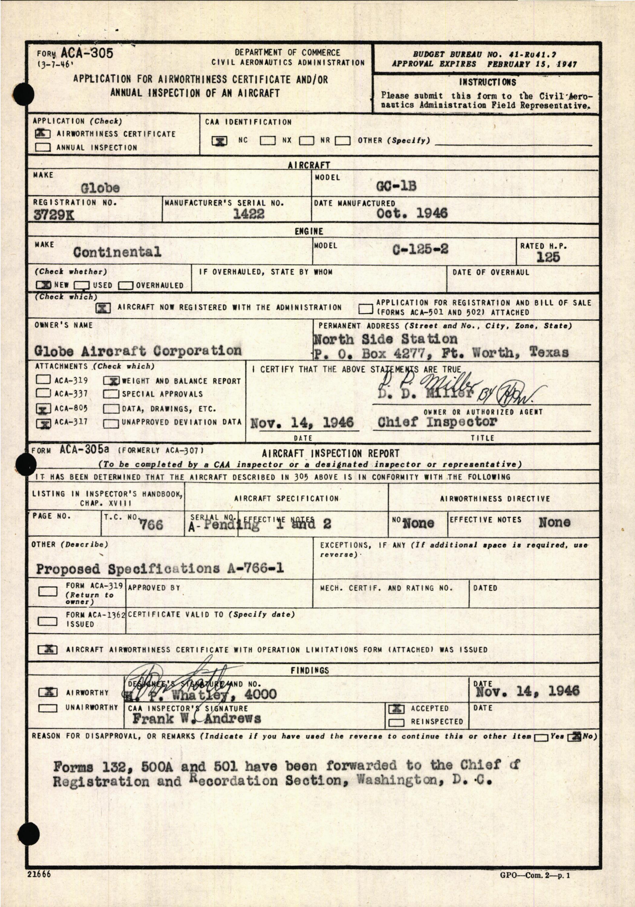 Sample page 3 from AirCorps Library document: Technical Information for Serial Number 1422