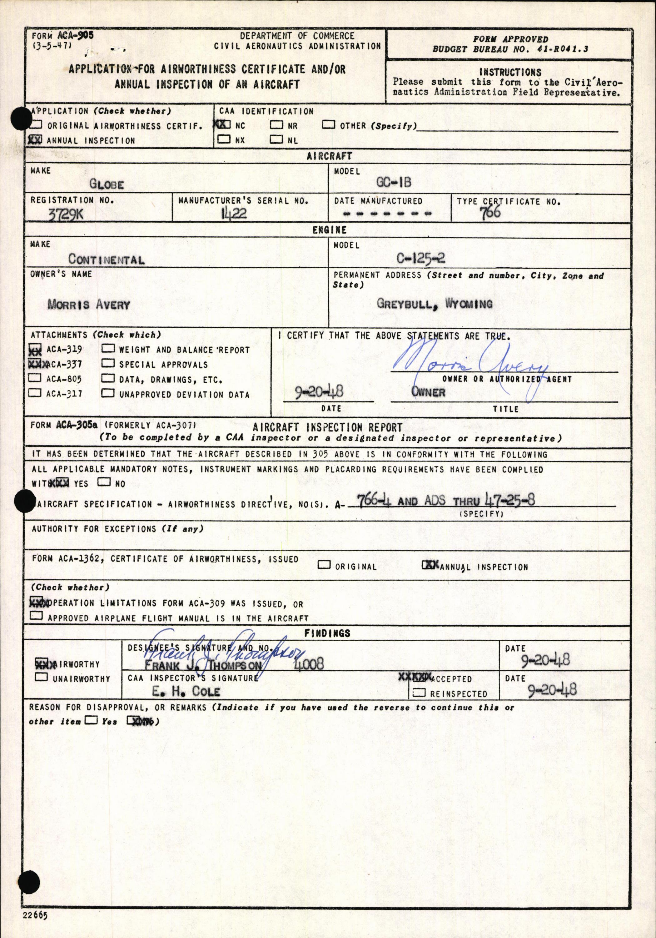 Sample page 5 from AirCorps Library document: Technical Information for Serial Number 1422