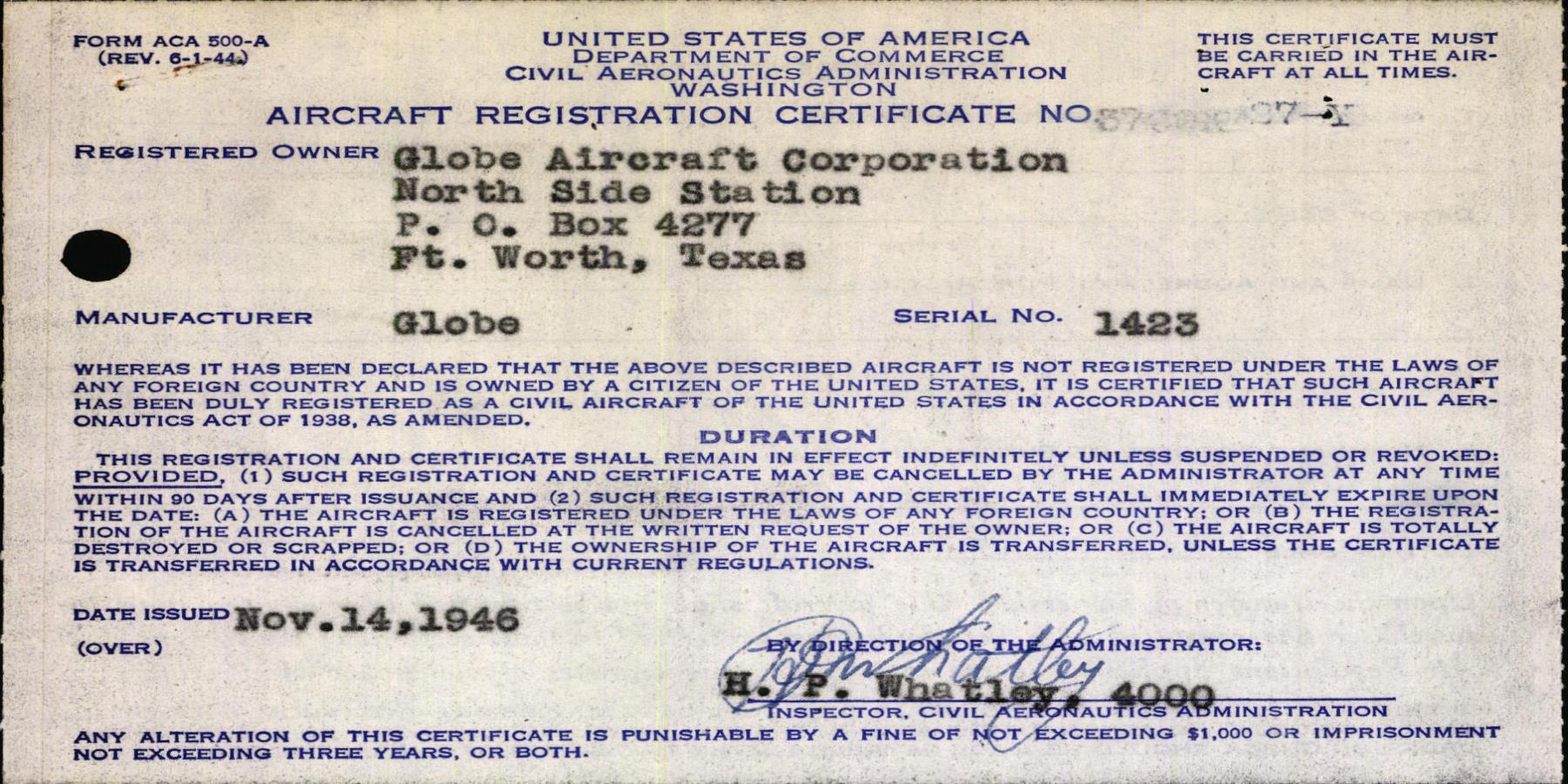 Sample page 5 from AirCorps Library document: Technical Information for Serial Number 1423