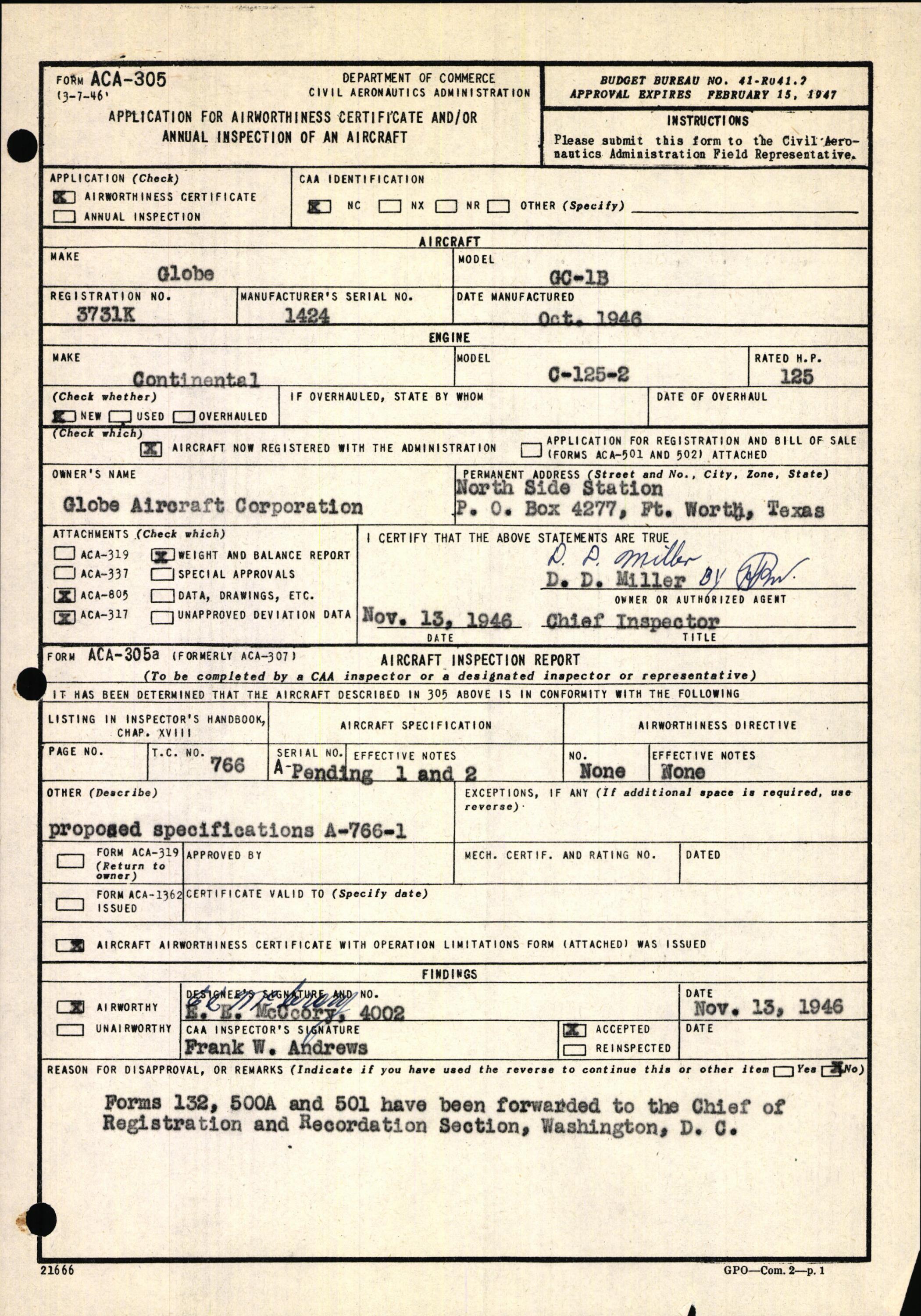 Sample page 3 from AirCorps Library document: Technical Information for Serial Number 1424