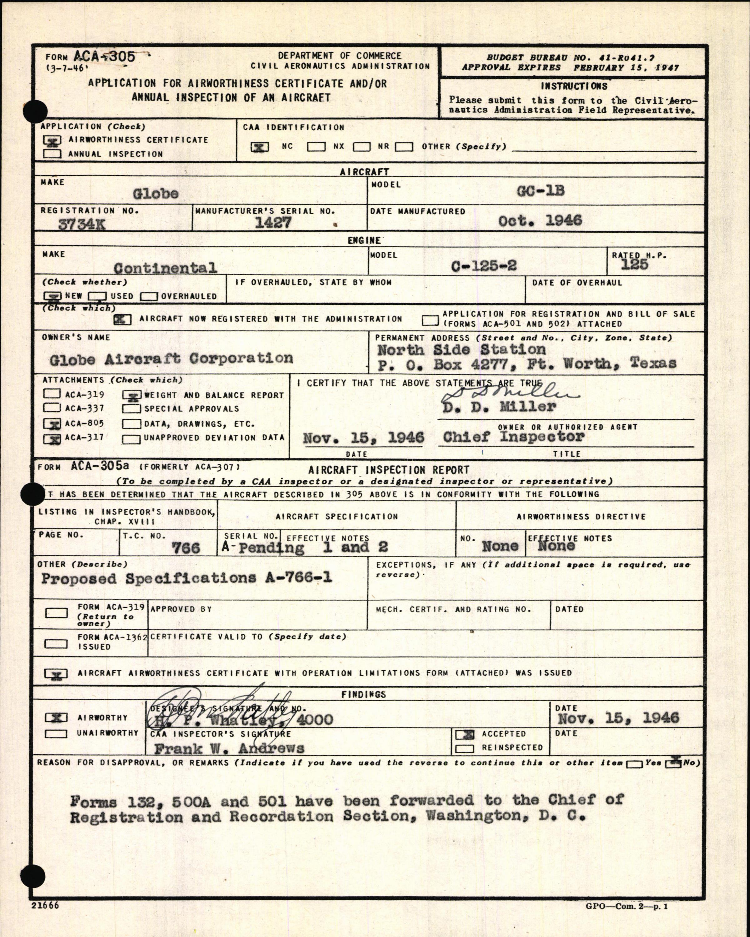 Sample page 3 from AirCorps Library document: Technical Information for Serial Number 1427