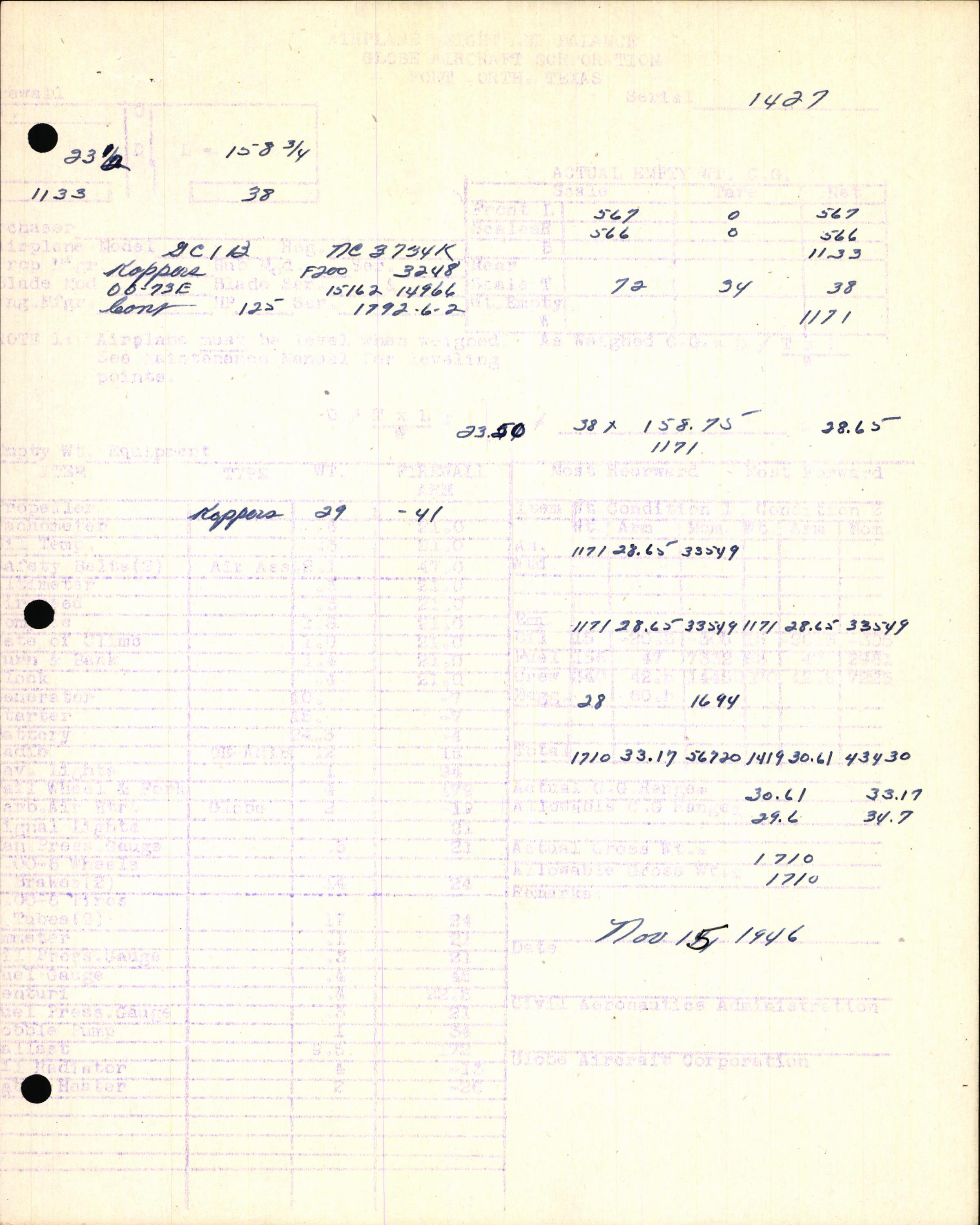 Sample page 5 from AirCorps Library document: Technical Information for Serial Number 1427