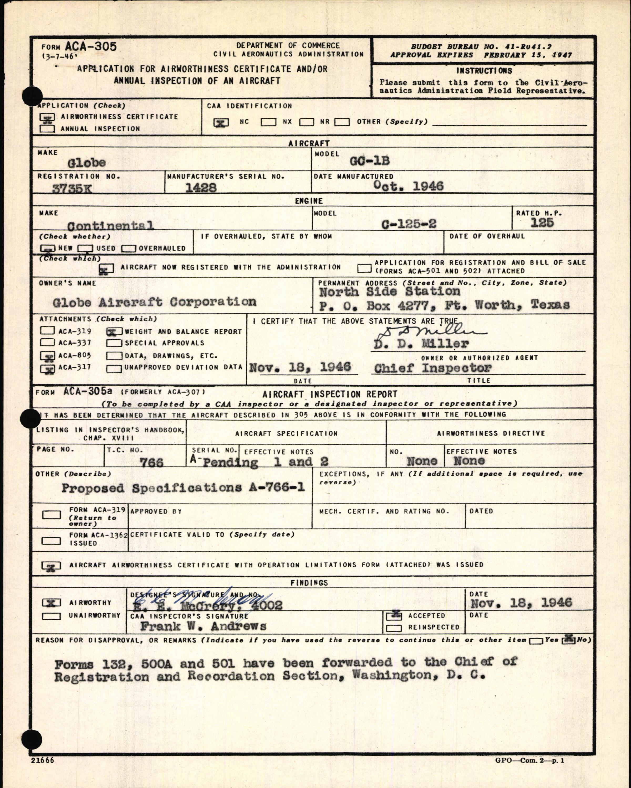 Sample page 3 from AirCorps Library document: Technical Information for Serial Number 1428