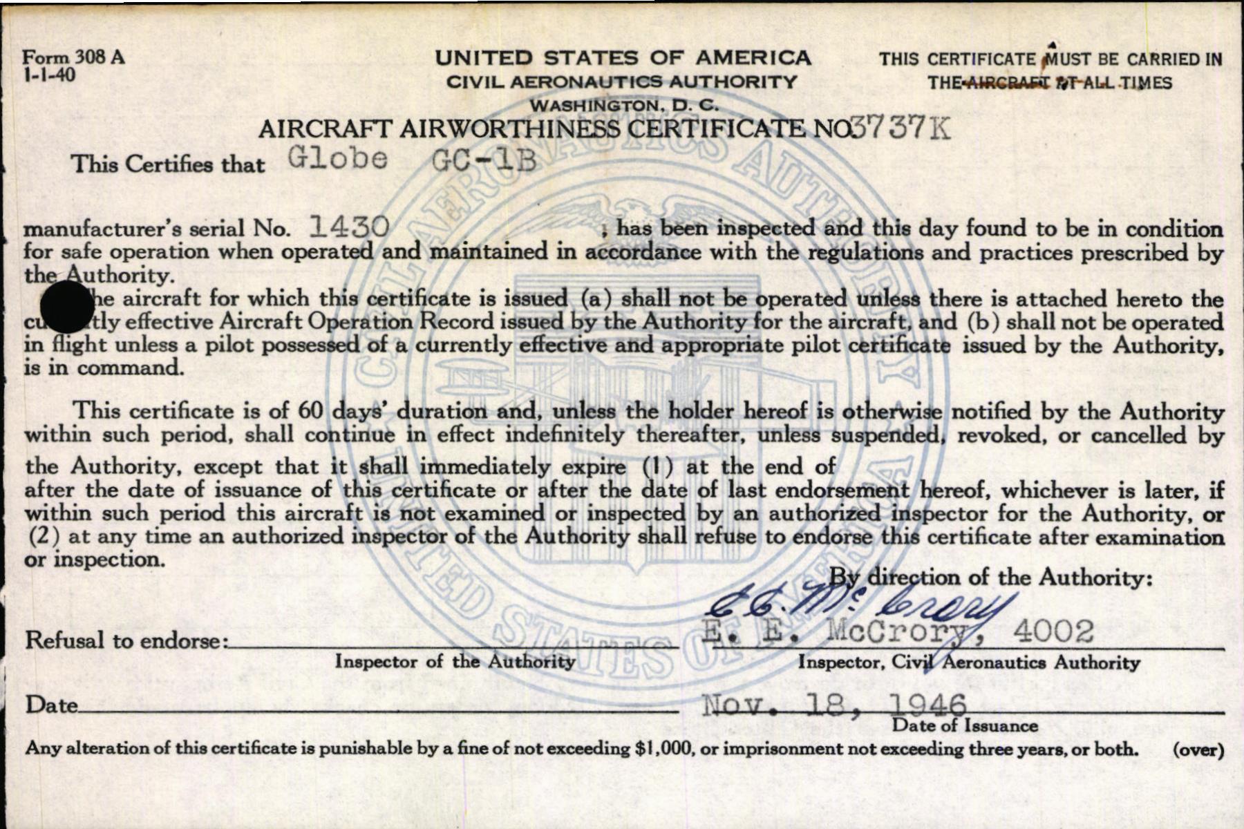 Sample page 5 from AirCorps Library document: Technical Information for Serial Number 1430