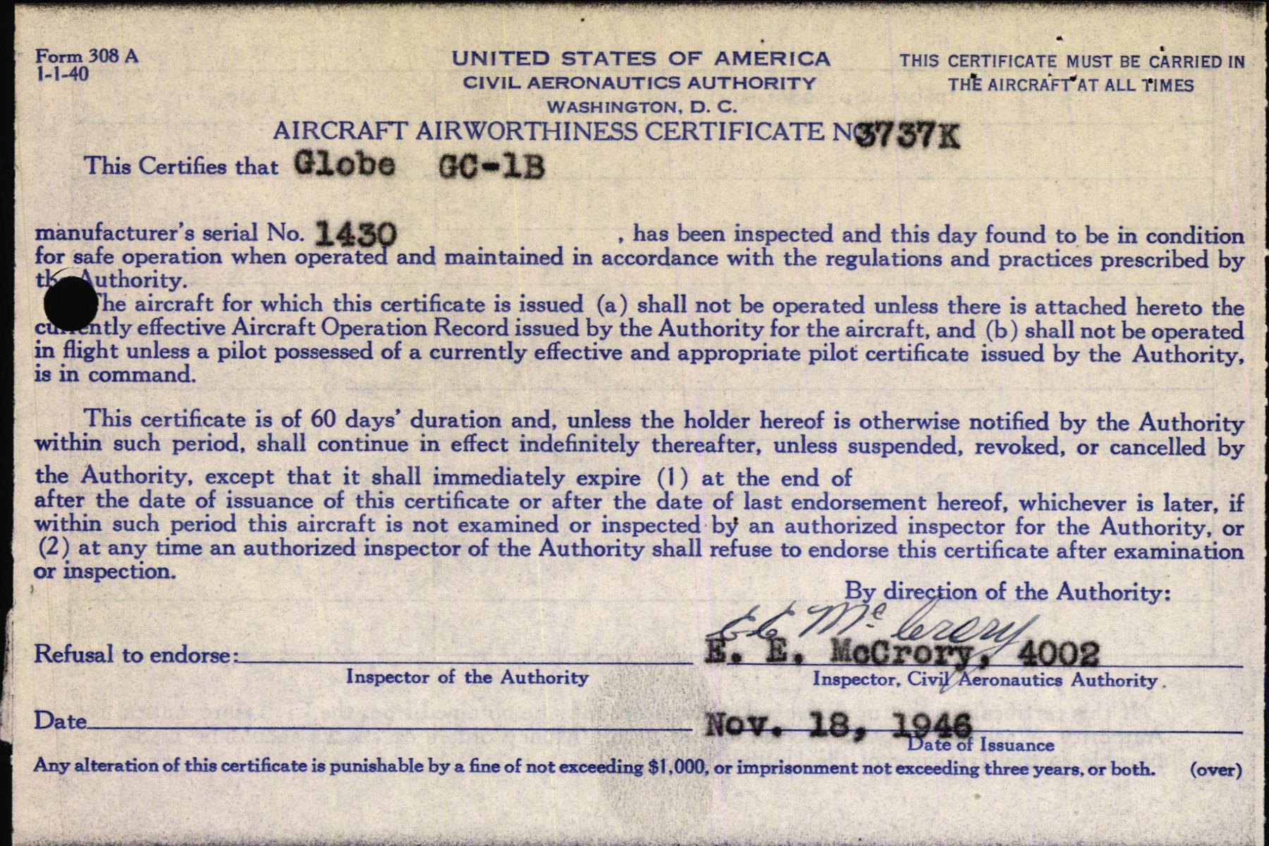 Sample page 7 from AirCorps Library document: Technical Information for Serial Number 1430