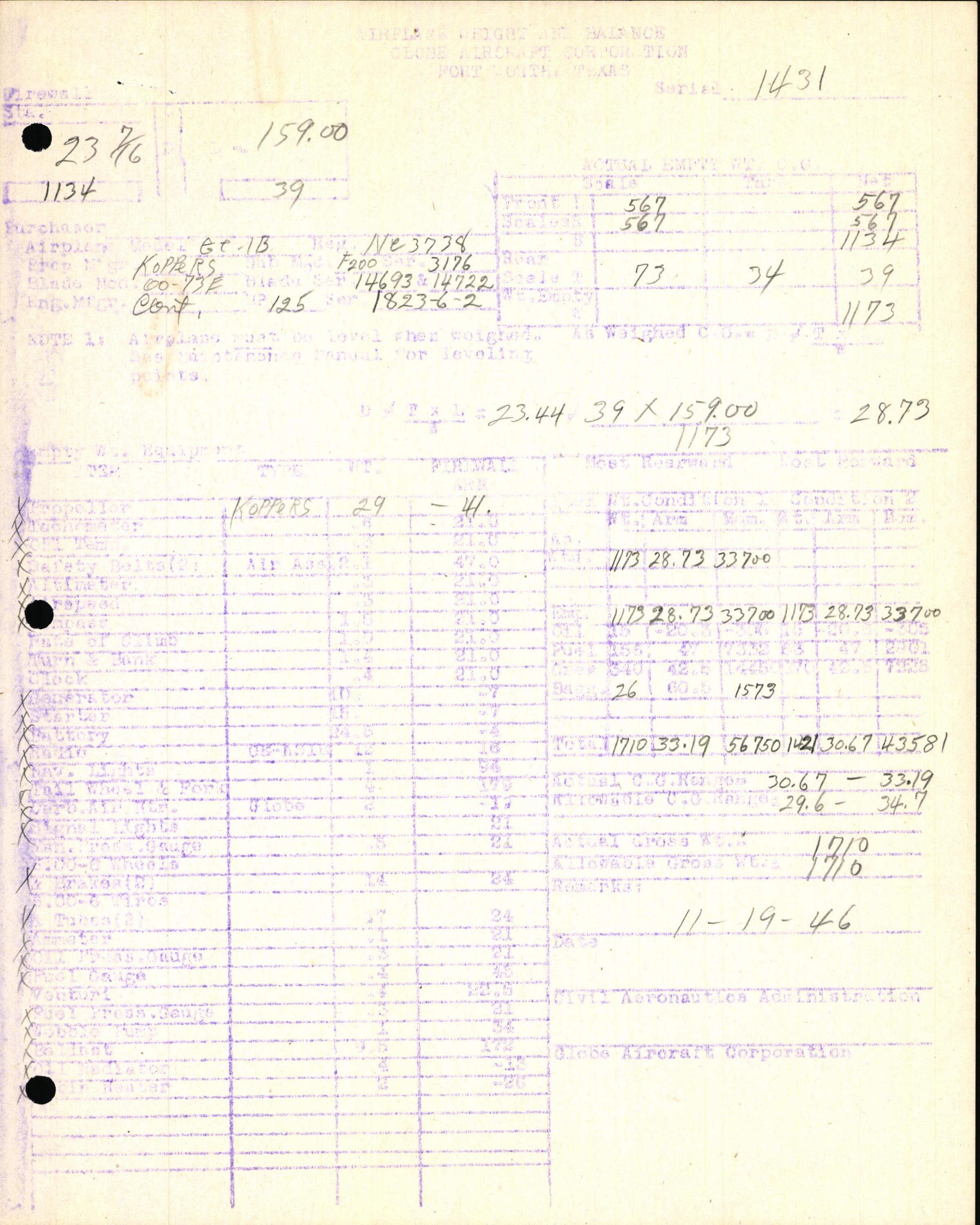 Sample page 7 from AirCorps Library document: Technical Information for Serial Number 1431