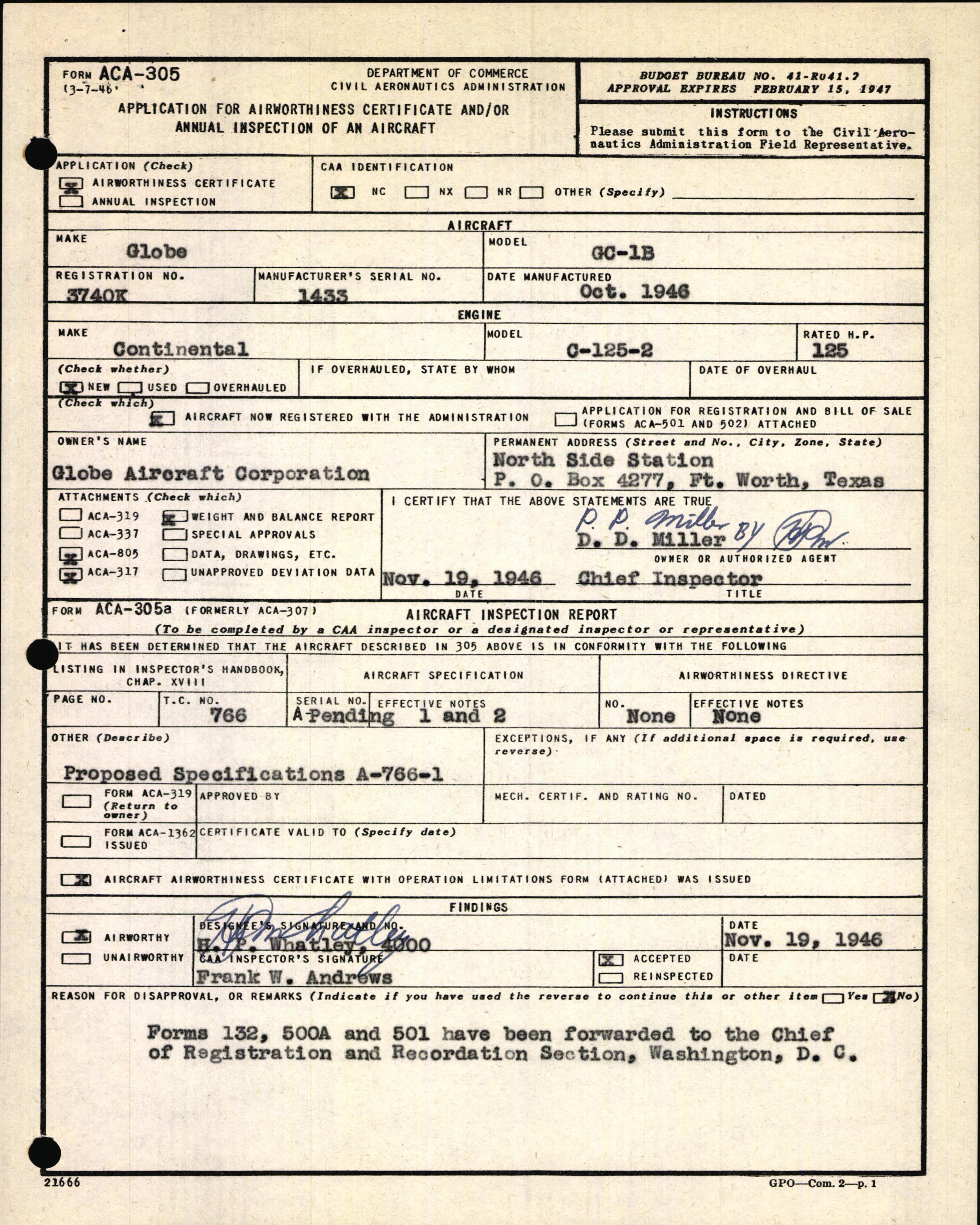 Sample page 3 from AirCorps Library document: Technical Information for Serial Number 1433