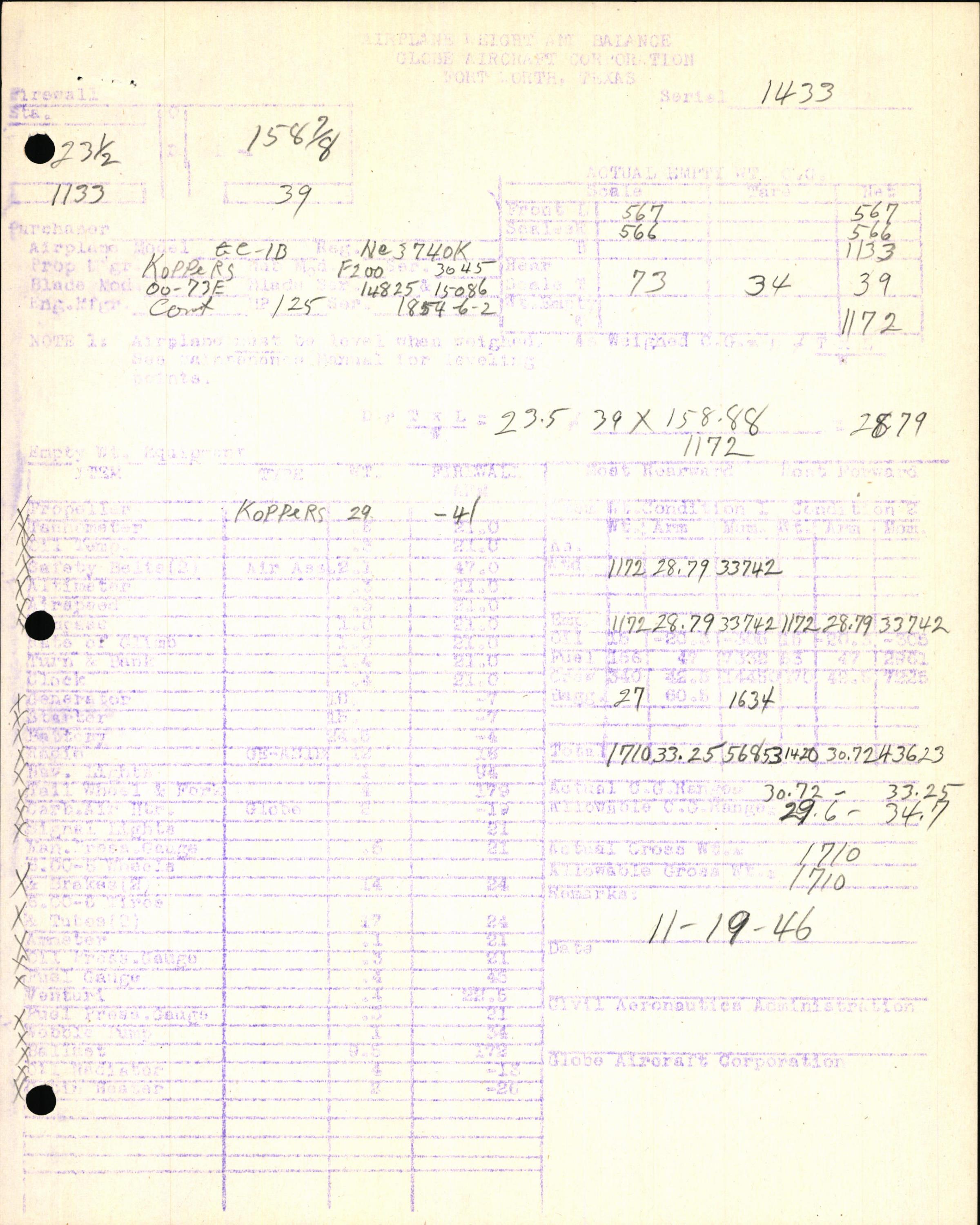 Sample page 7 from AirCorps Library document: Technical Information for Serial Number 1433