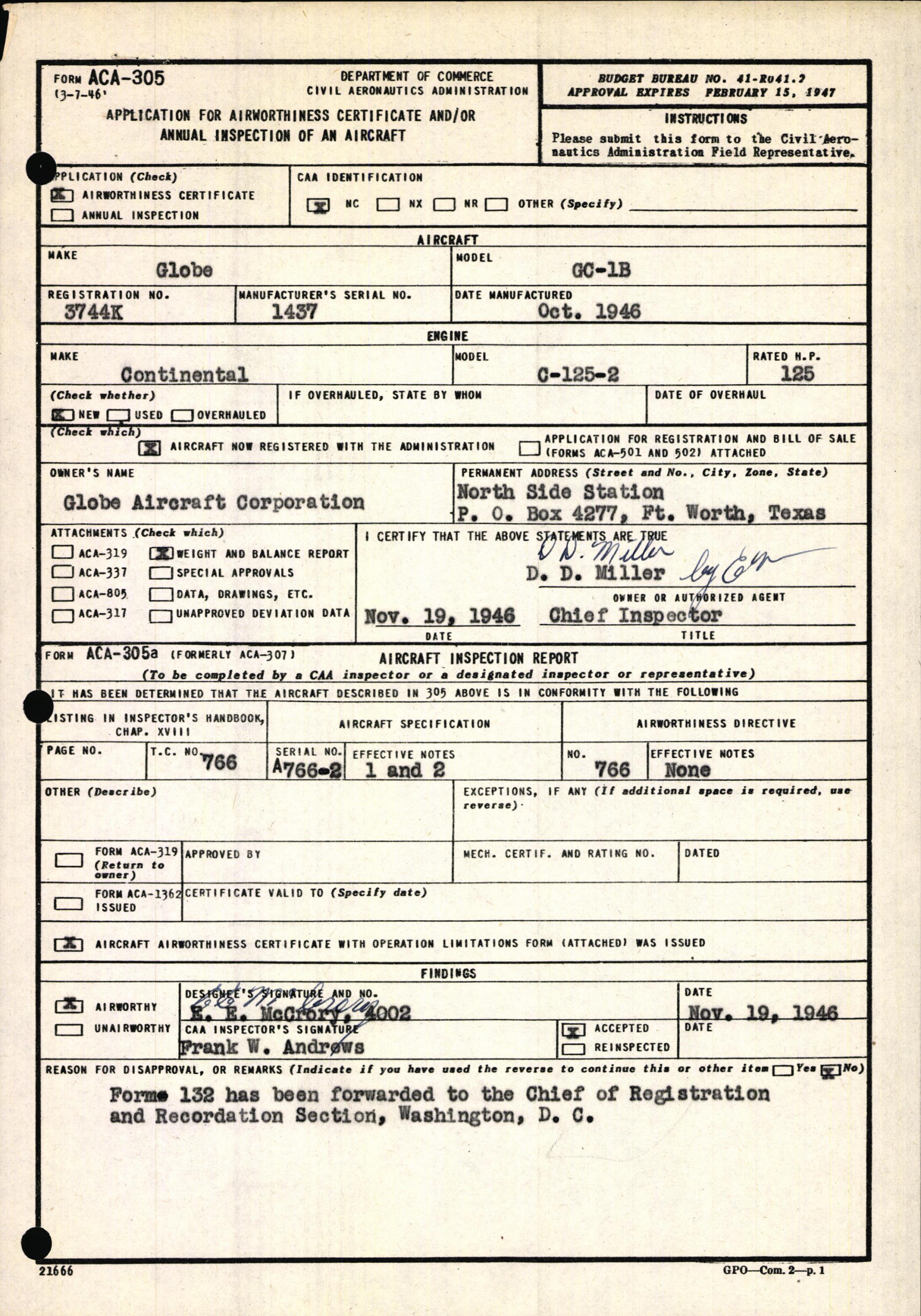 Sample page 3 from AirCorps Library document: Technical Information for Serial Number 1437