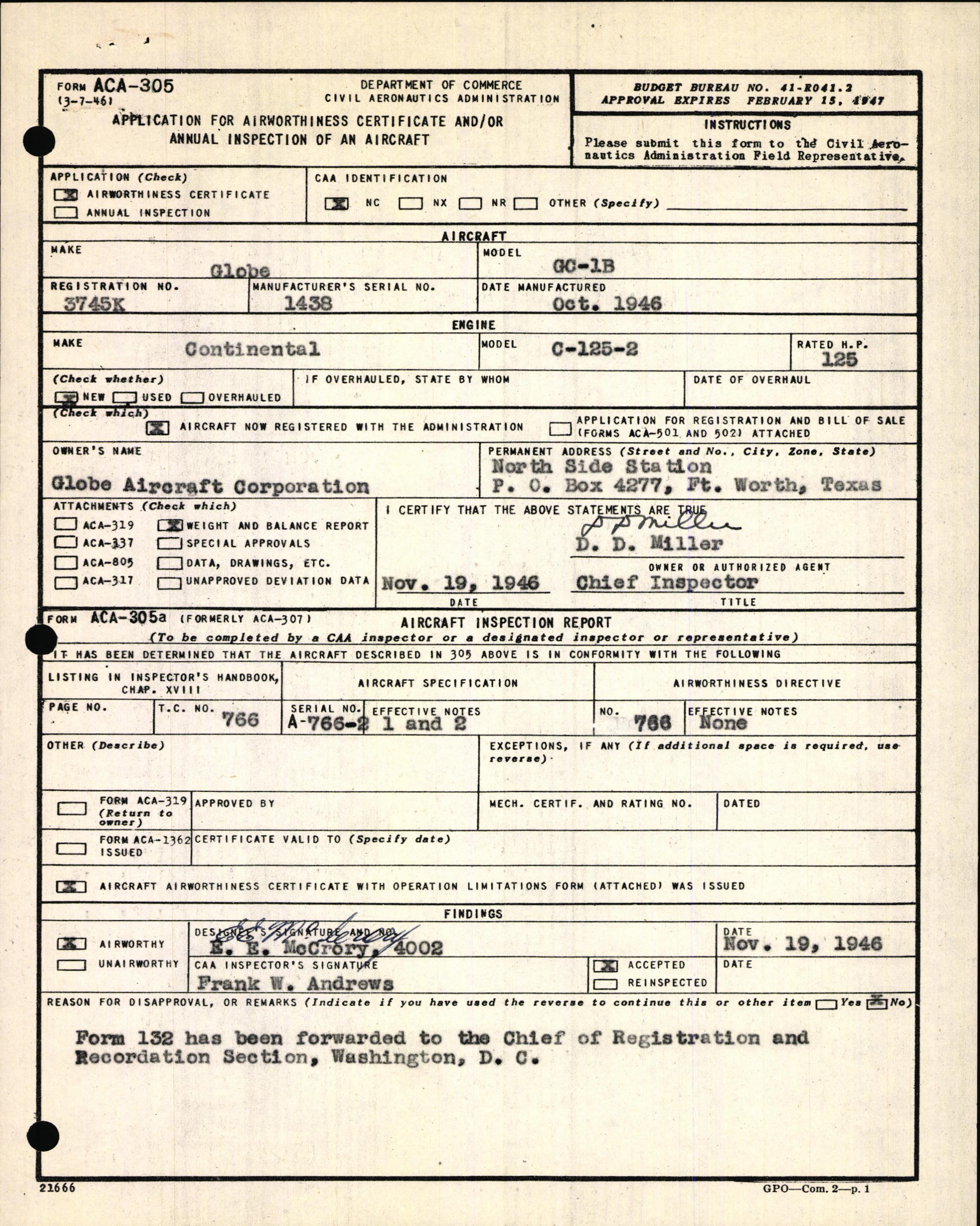 Sample page 3 from AirCorps Library document: Technical Information for Serial Number 1438