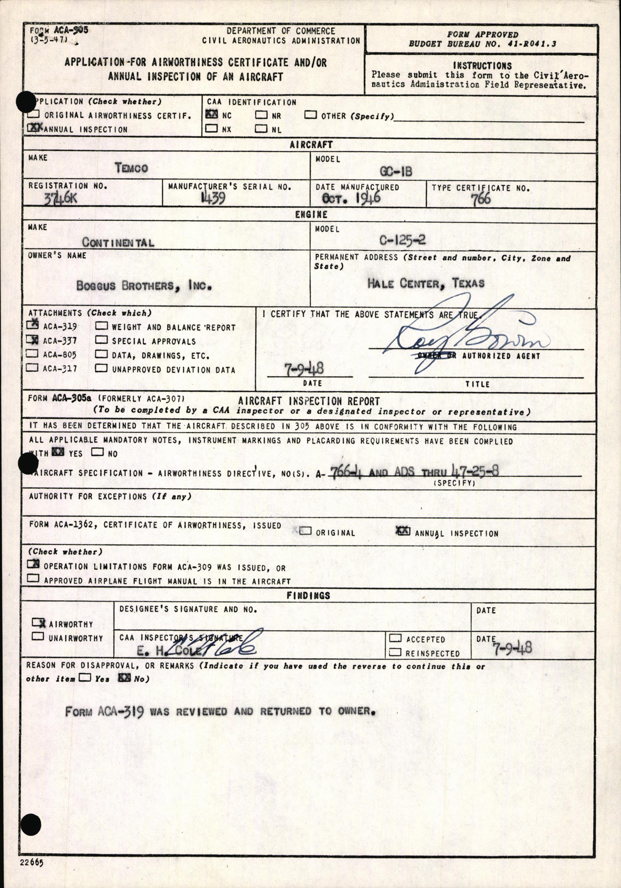 Sample page 5 from AirCorps Library document: Technical Information for Serial Number 1439