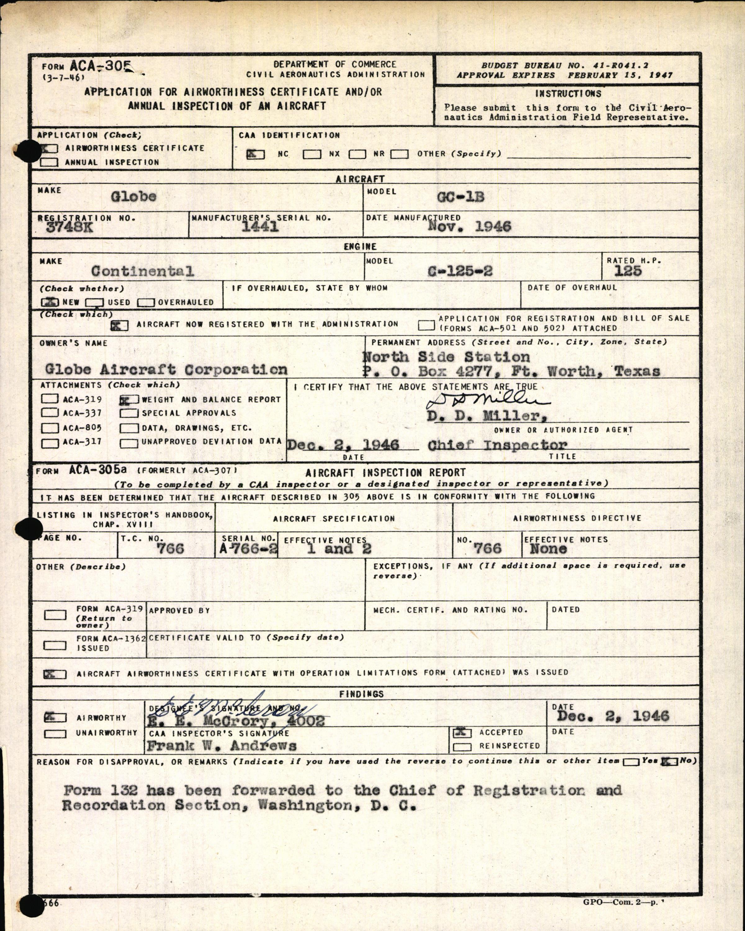 Sample page 3 from AirCorps Library document: Technical Information for Serial Number 1441