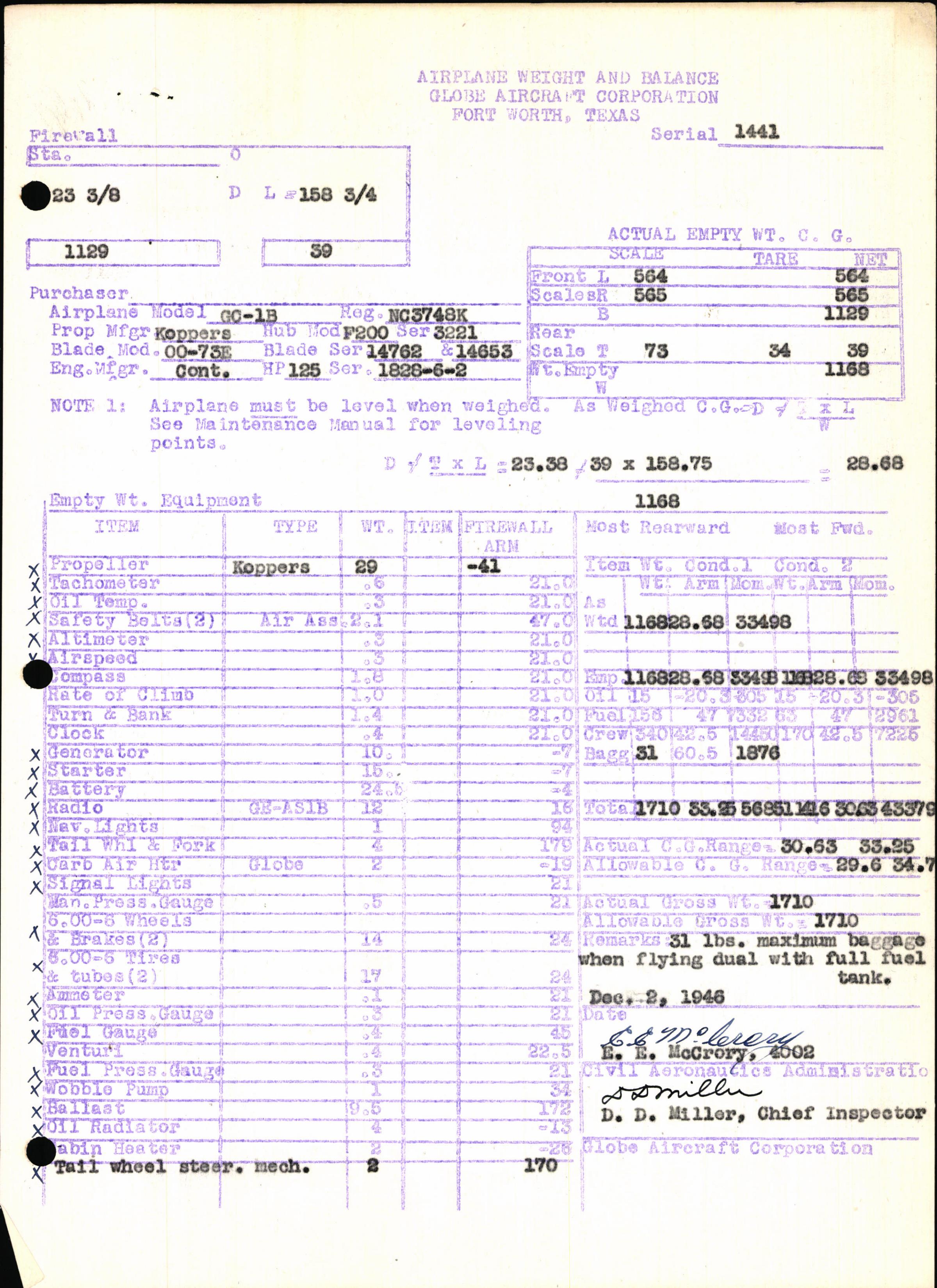 Sample page 5 from AirCorps Library document: Technical Information for Serial Number 1441